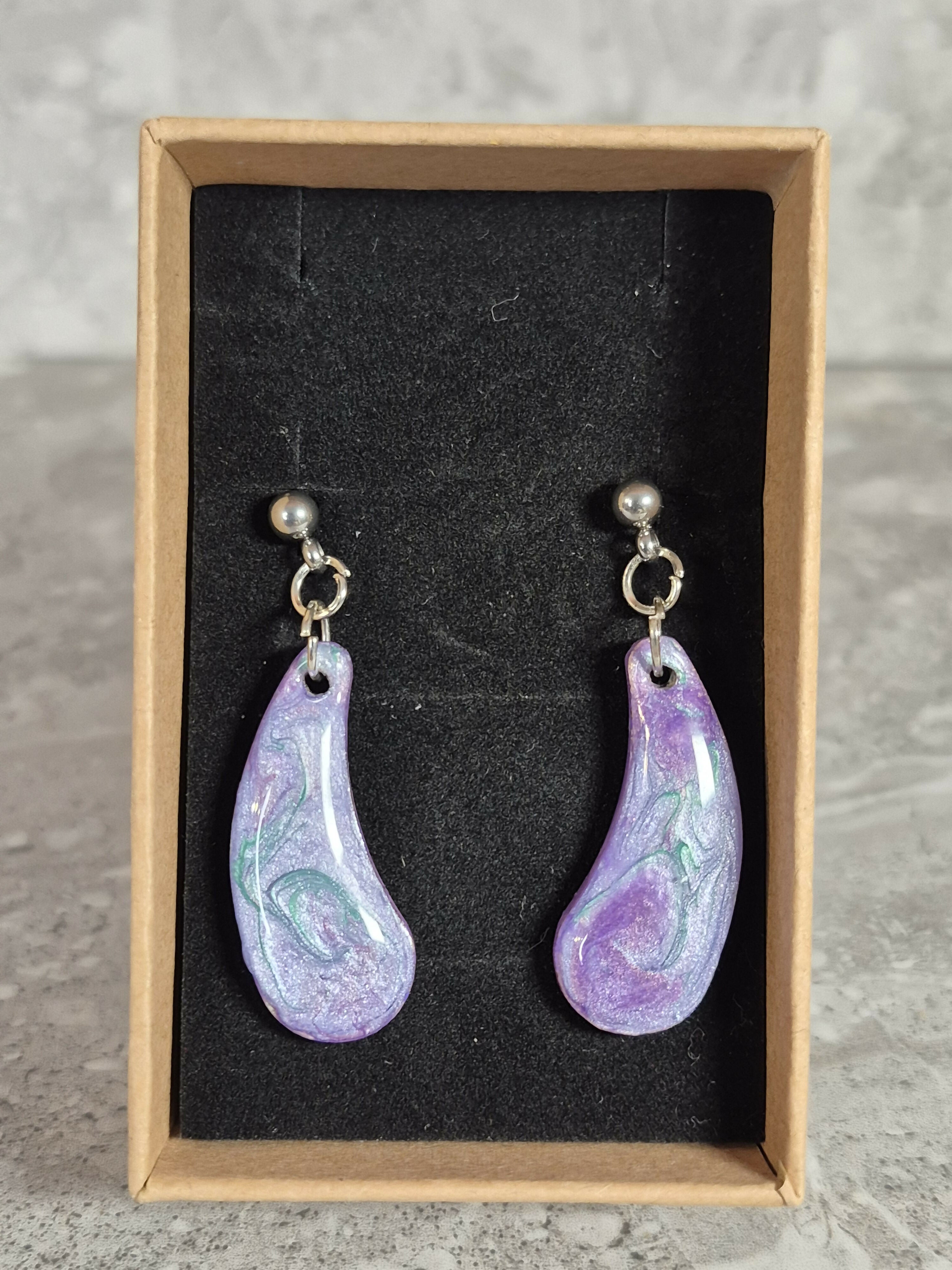 Handcrafted Teardrop Shaped Purple And Lilac Earrings
