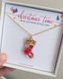 Christmas Red Stocking Real Flower Necklace Gold Plated