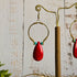 Red Howlite Gold Hoop Earrings; Hammered Brass Wire Red Crystal Turquoise Statement Earrings