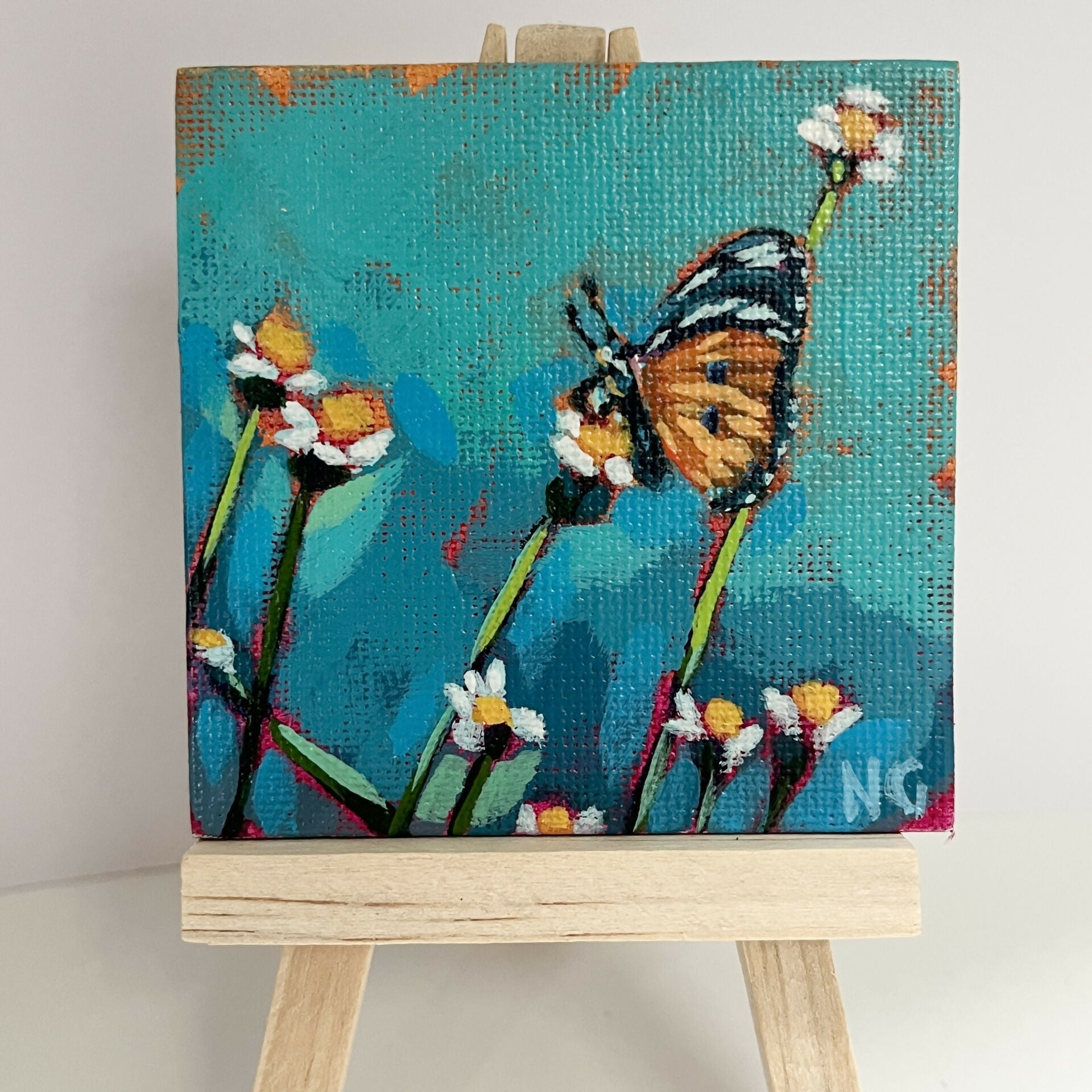 Hand Painted Butterfly Floral Mini Square Canvas Magnet