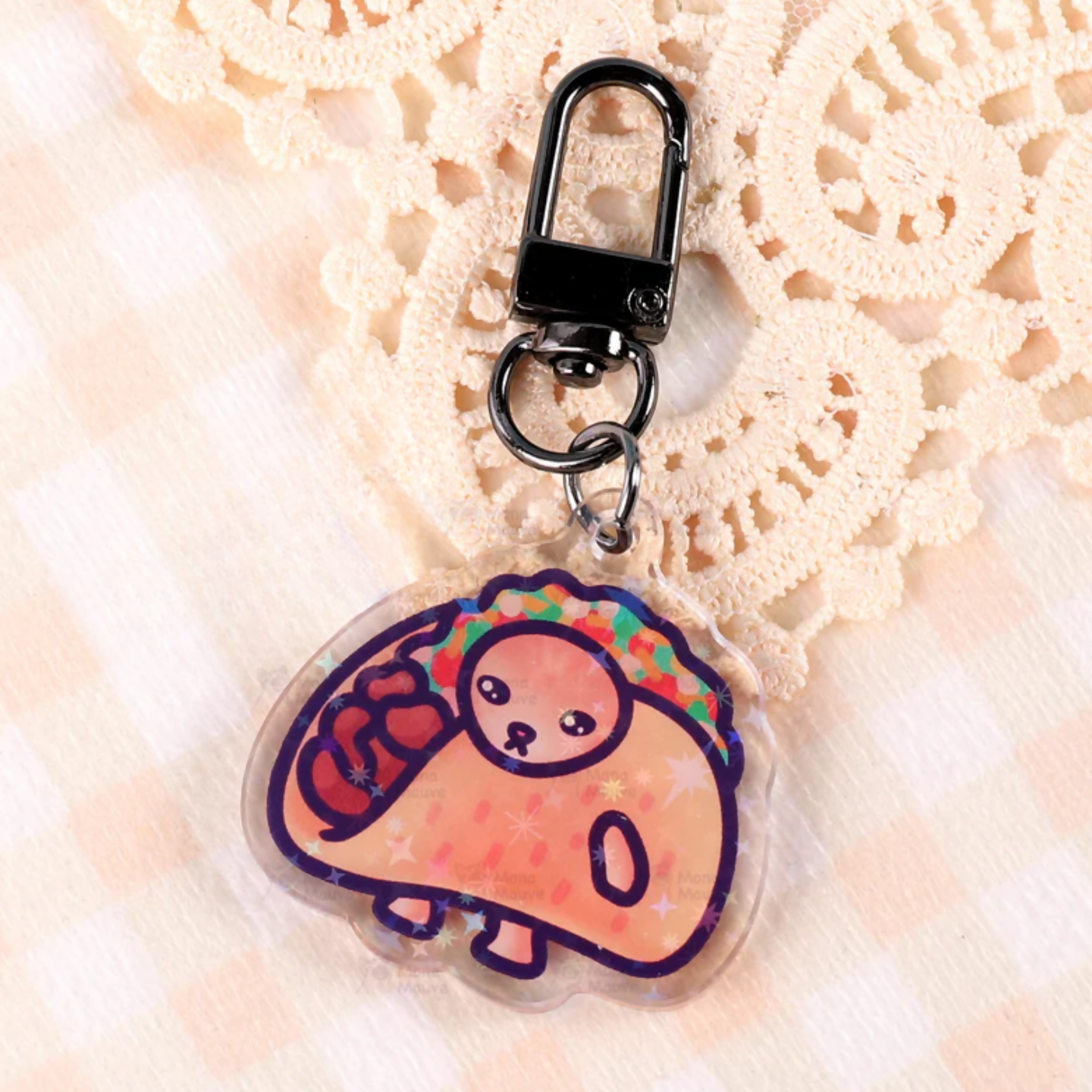 Snack Cats Glitter Keychain | Food Cat Acrylic Charm | Sparkly Bag Charm