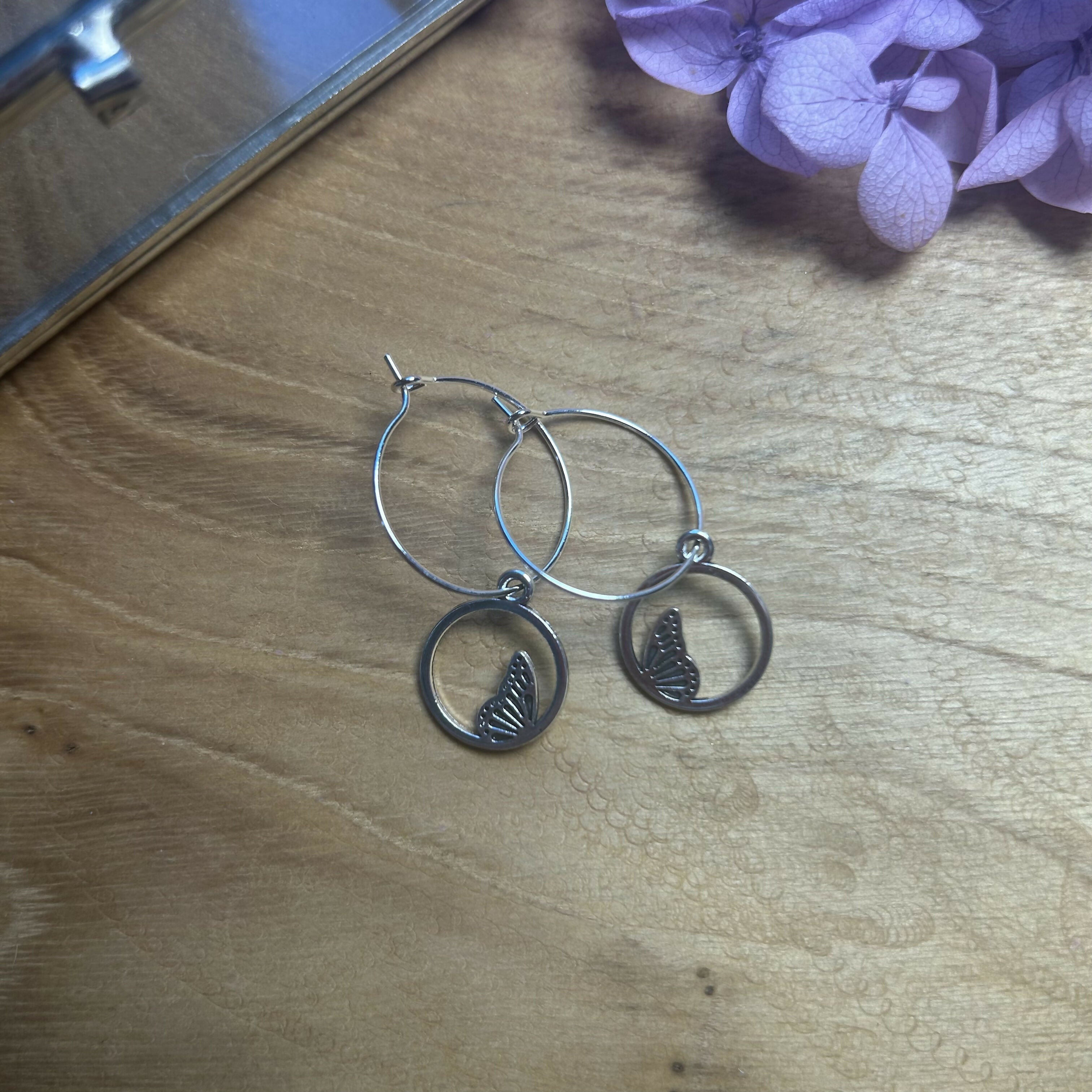 Lovely Butterfly Wings Charm Hoops