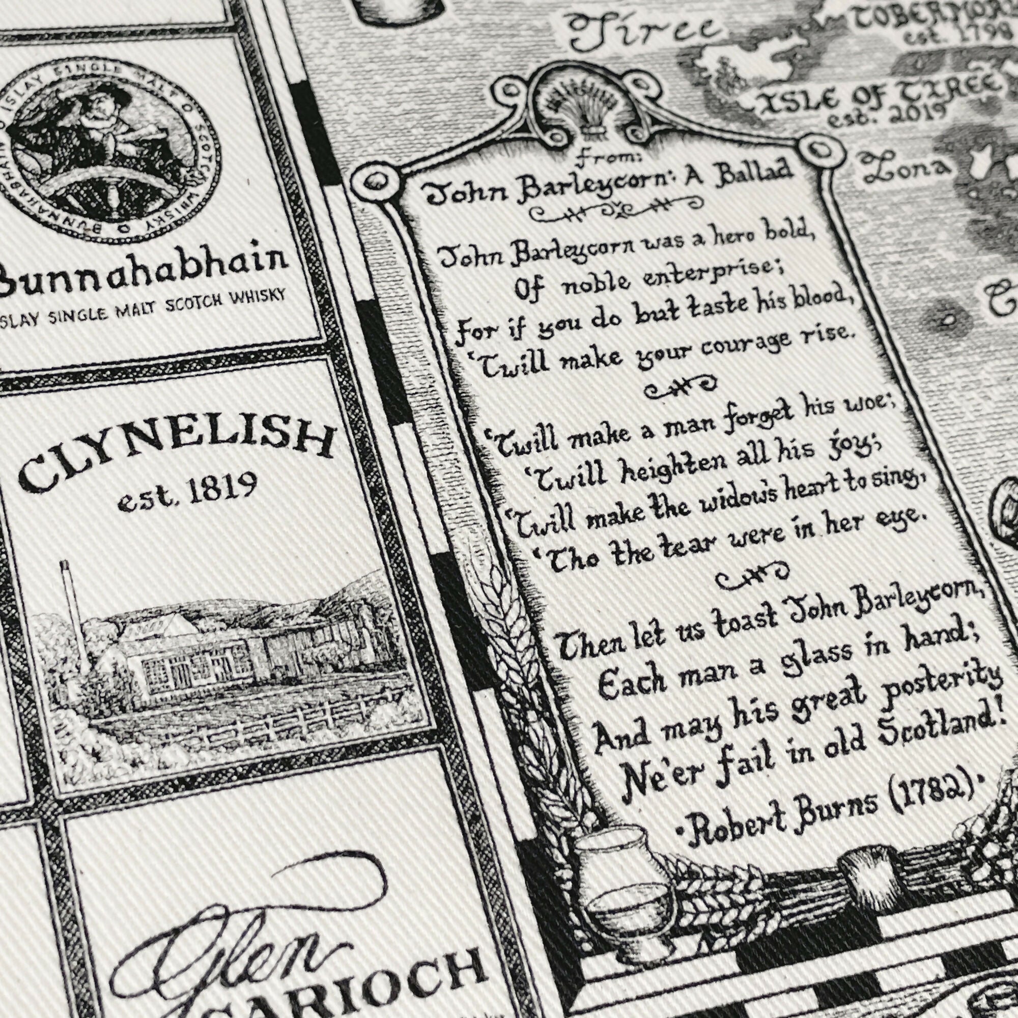 Scotland Whisky Map Tea Towel