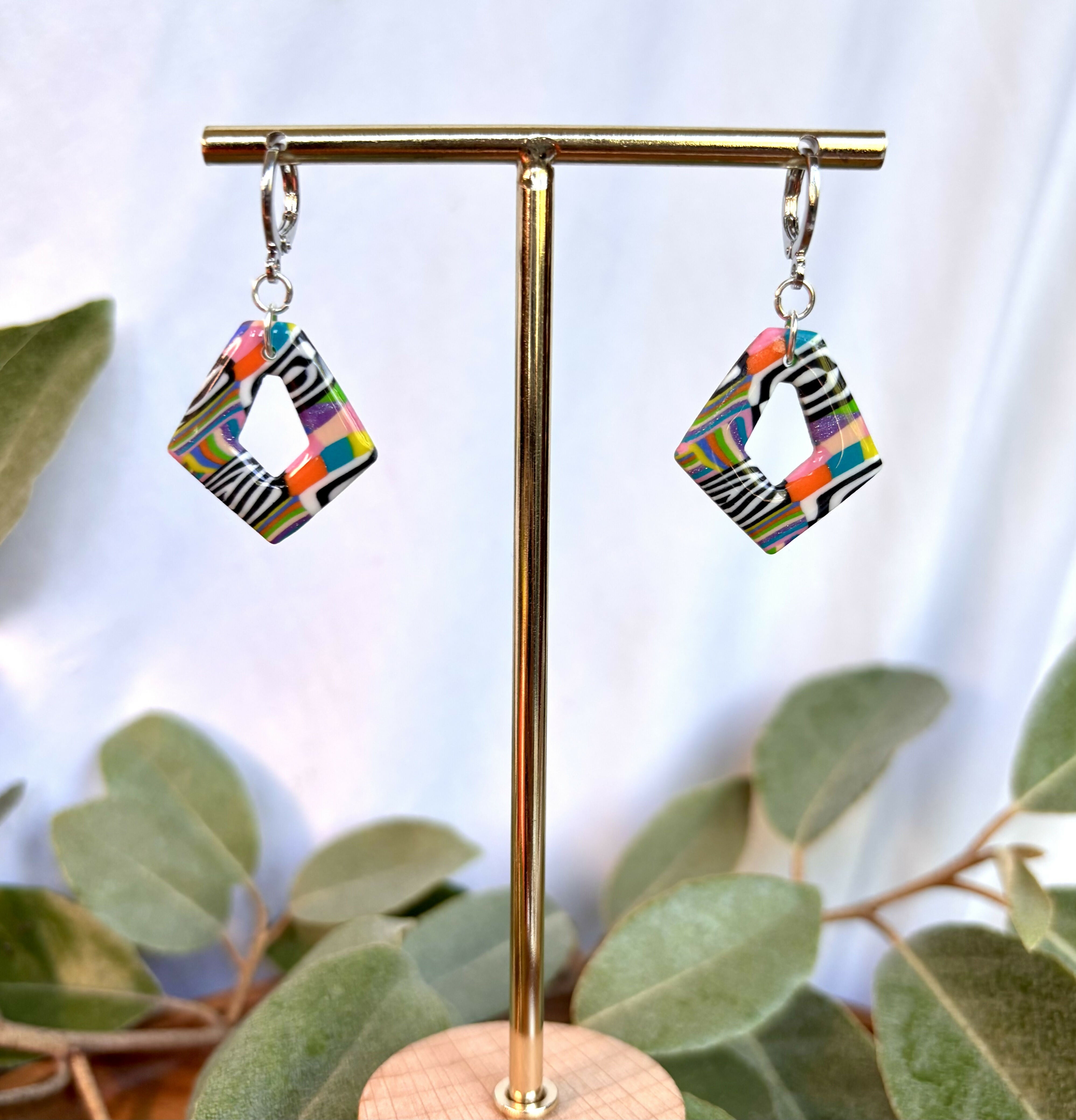 Funky Pattern Collection - Diamond Polymer Clay Earrings Huggie Hoops