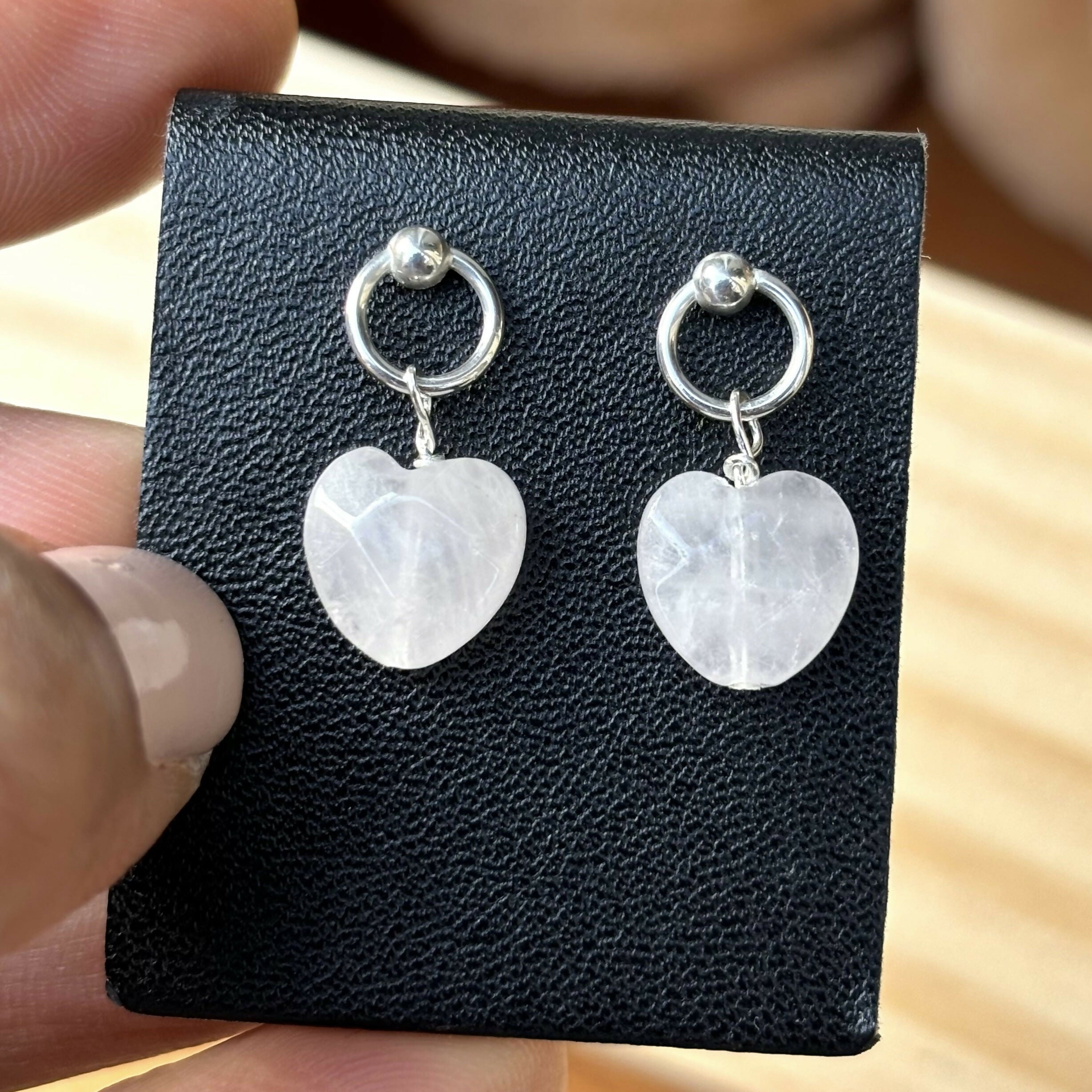 Sterling Silver Rose Quartz Heart Stud Earrings