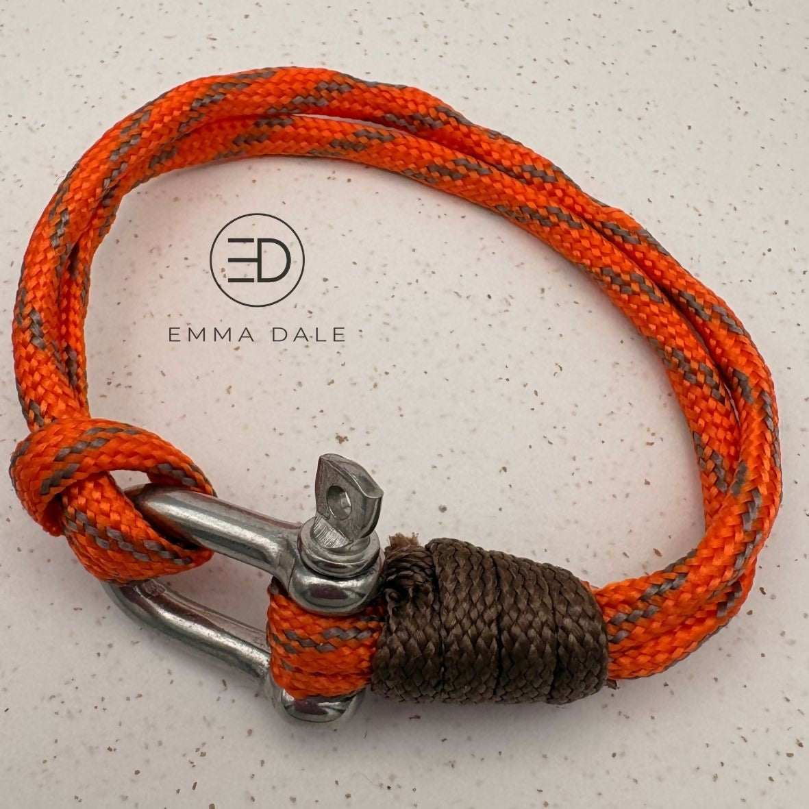 Orange Paracord Cuff with Brown Detail