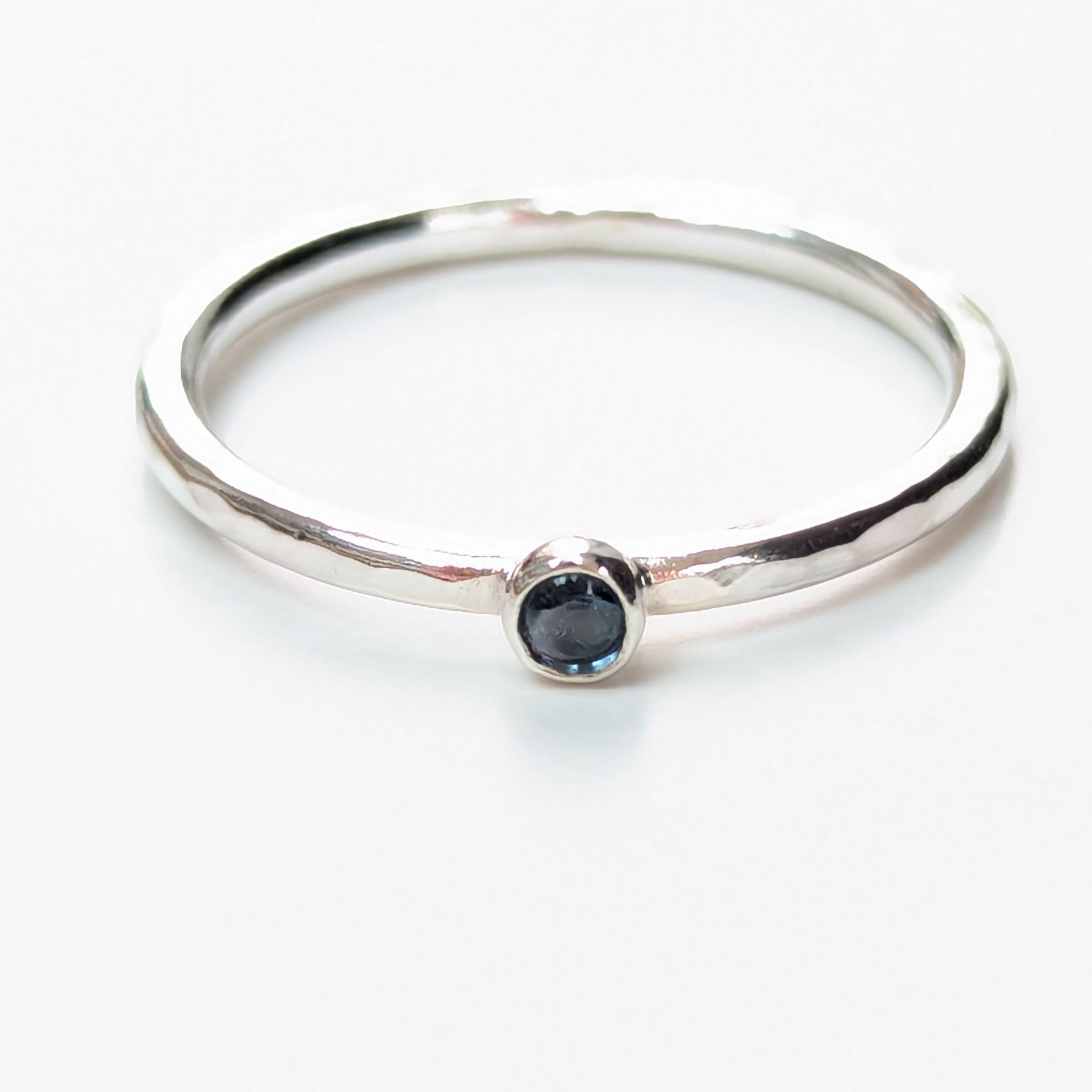 Sterling Silver Hammered Gemstone Stacking Ring - Handmade