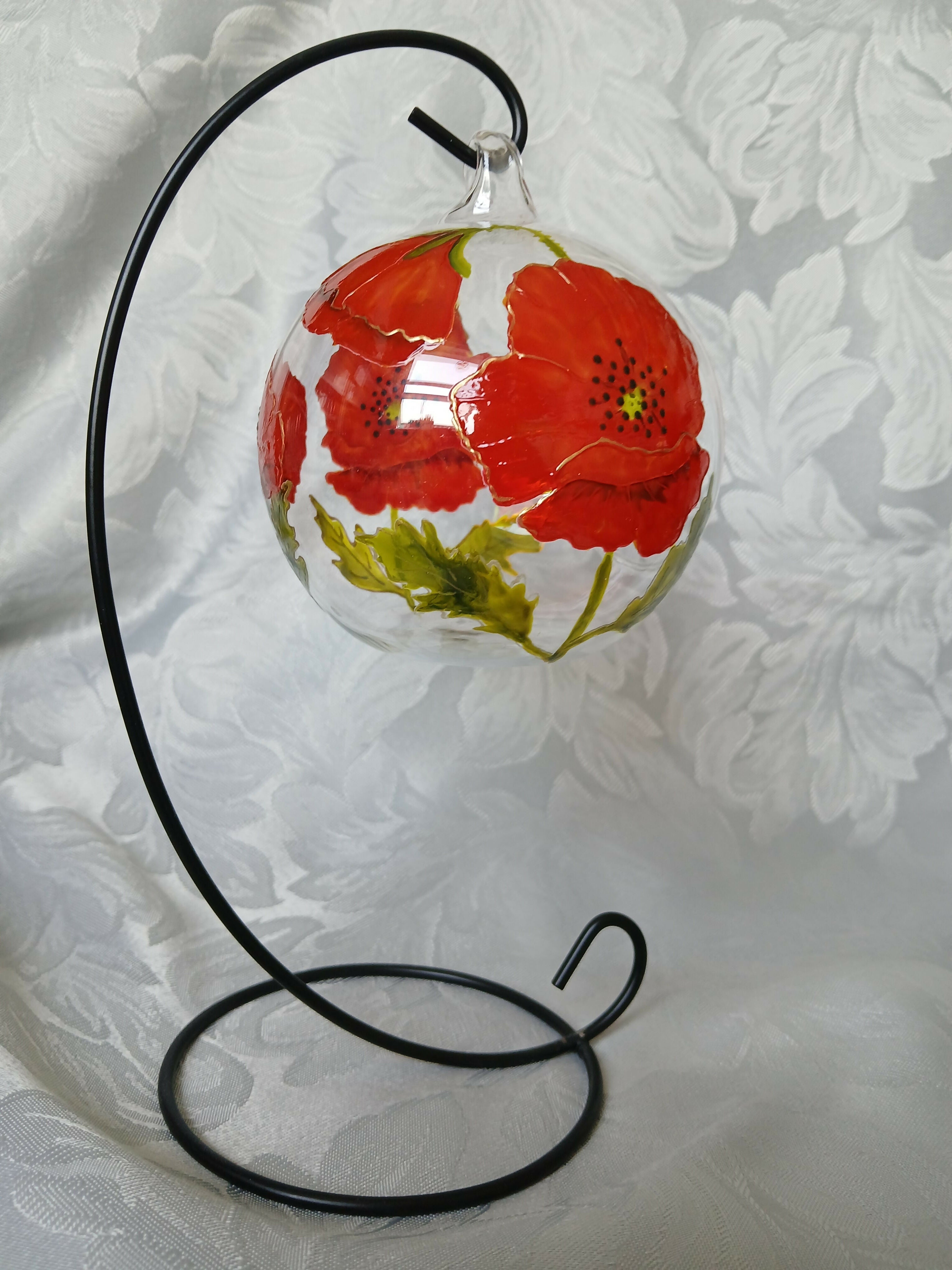 Hand painted Glass Candle Holder with flowers..