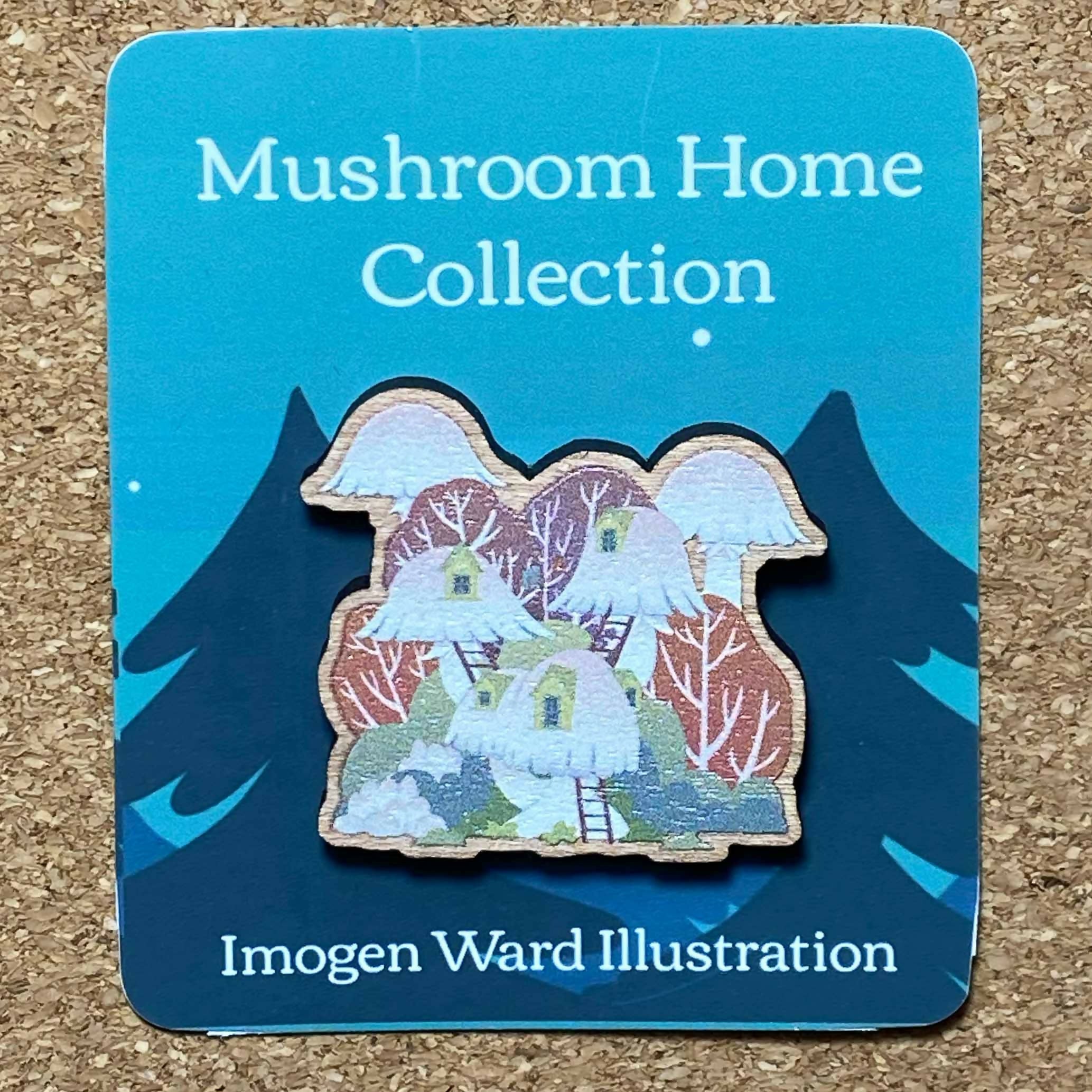 Cottagecore, Whimsical Wooden Mushroom House Pins - Shaggy Inkcap