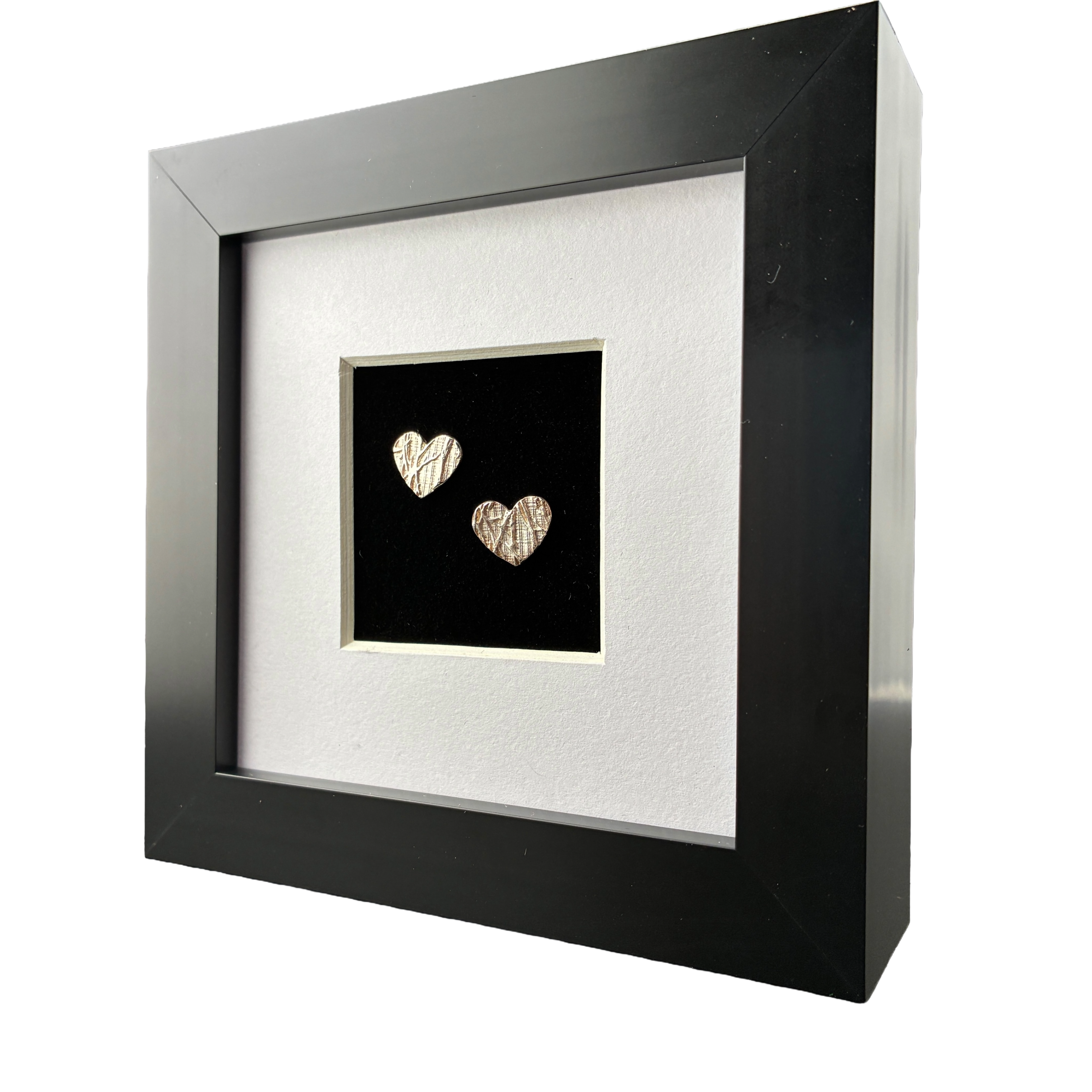 Pair of Handmade Silver Hearts in Frame