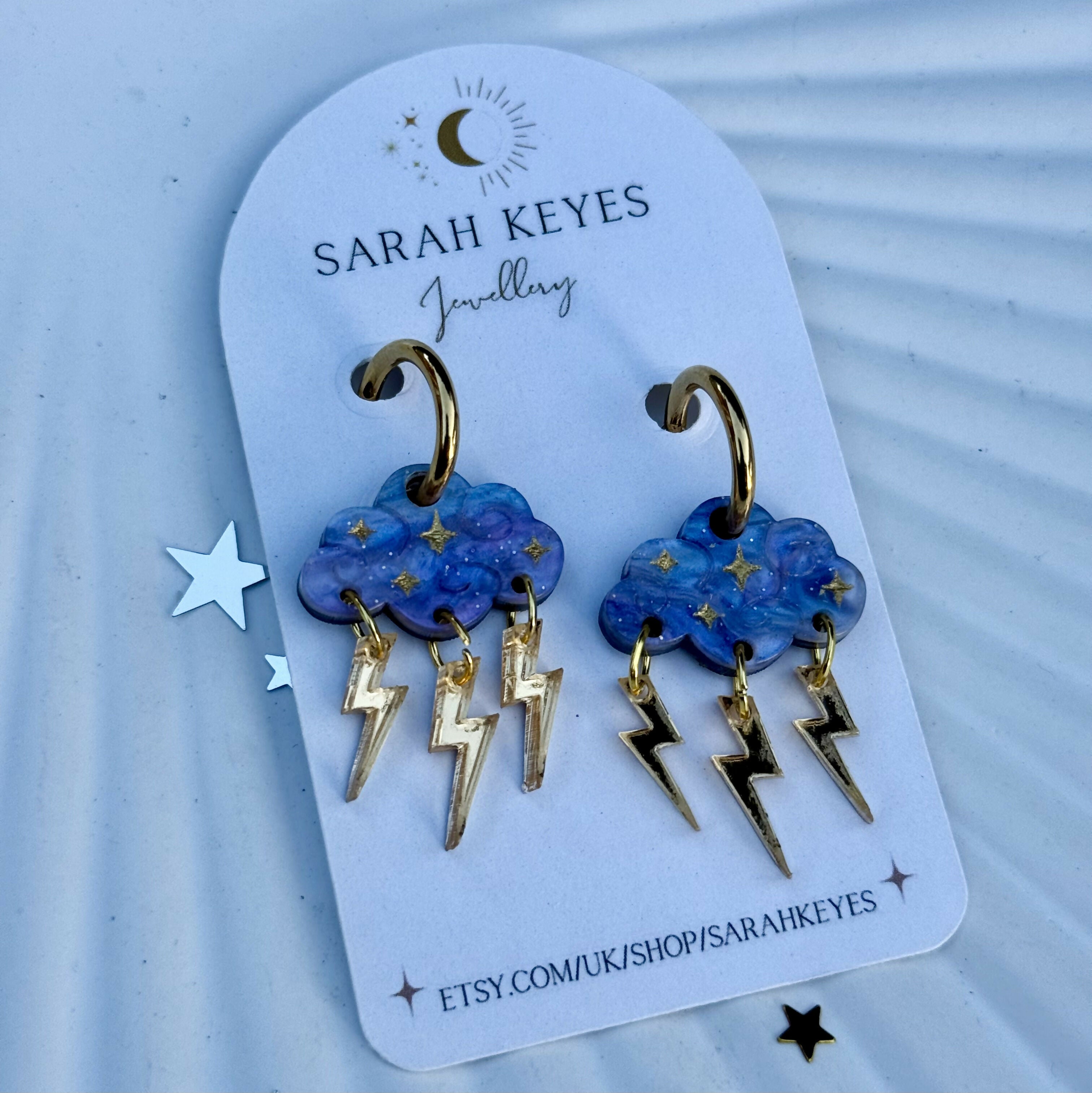Stormy Raincloud hoops with lightning bolts