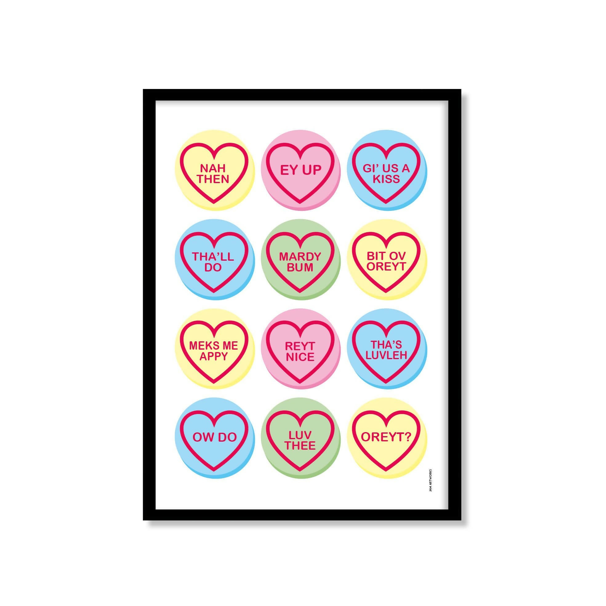 Yorkshire Love Hearts Print