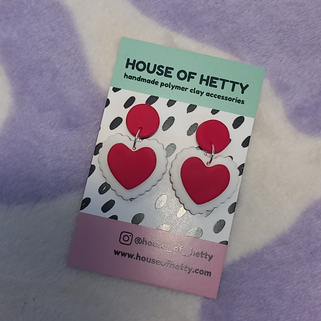 Polymer Clay Frill Love Heart Earrings