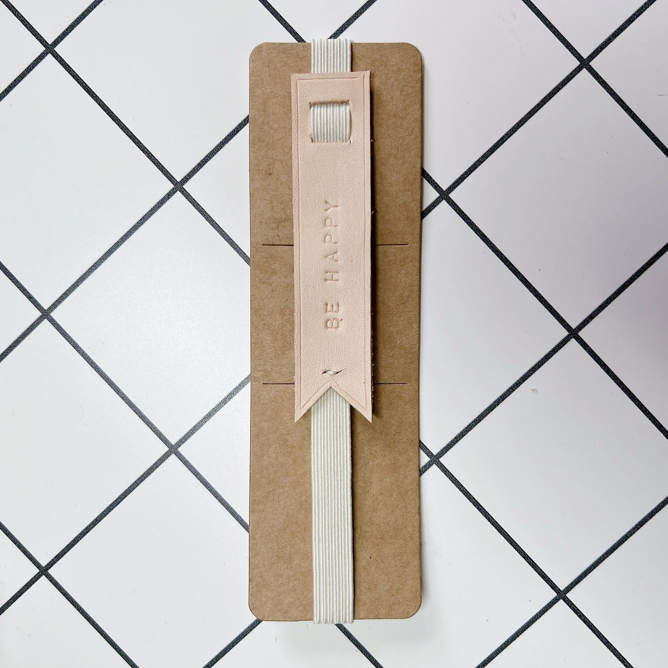 Rubber Strap Leather Elastic Bookmark - BE HAPPY