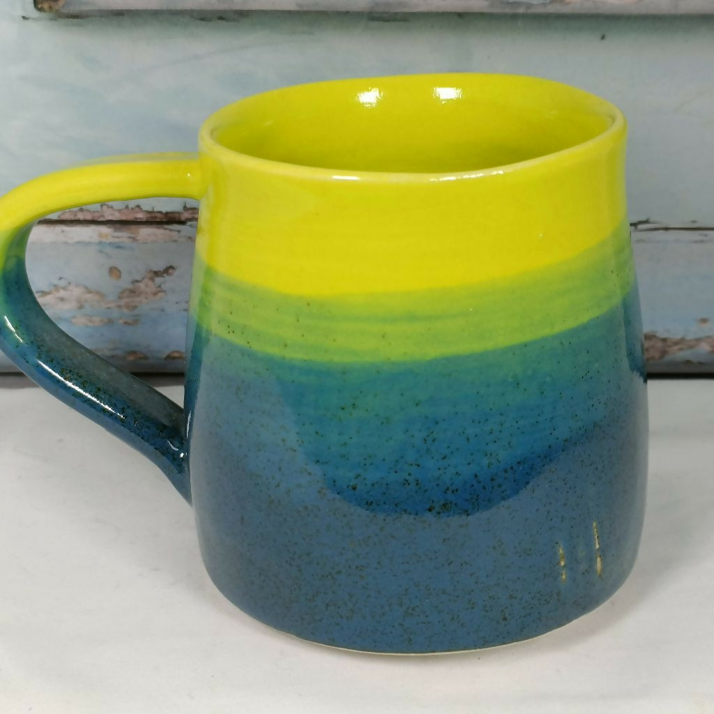 Handmade Ceramic Mug with Lime & Indigo Glaze