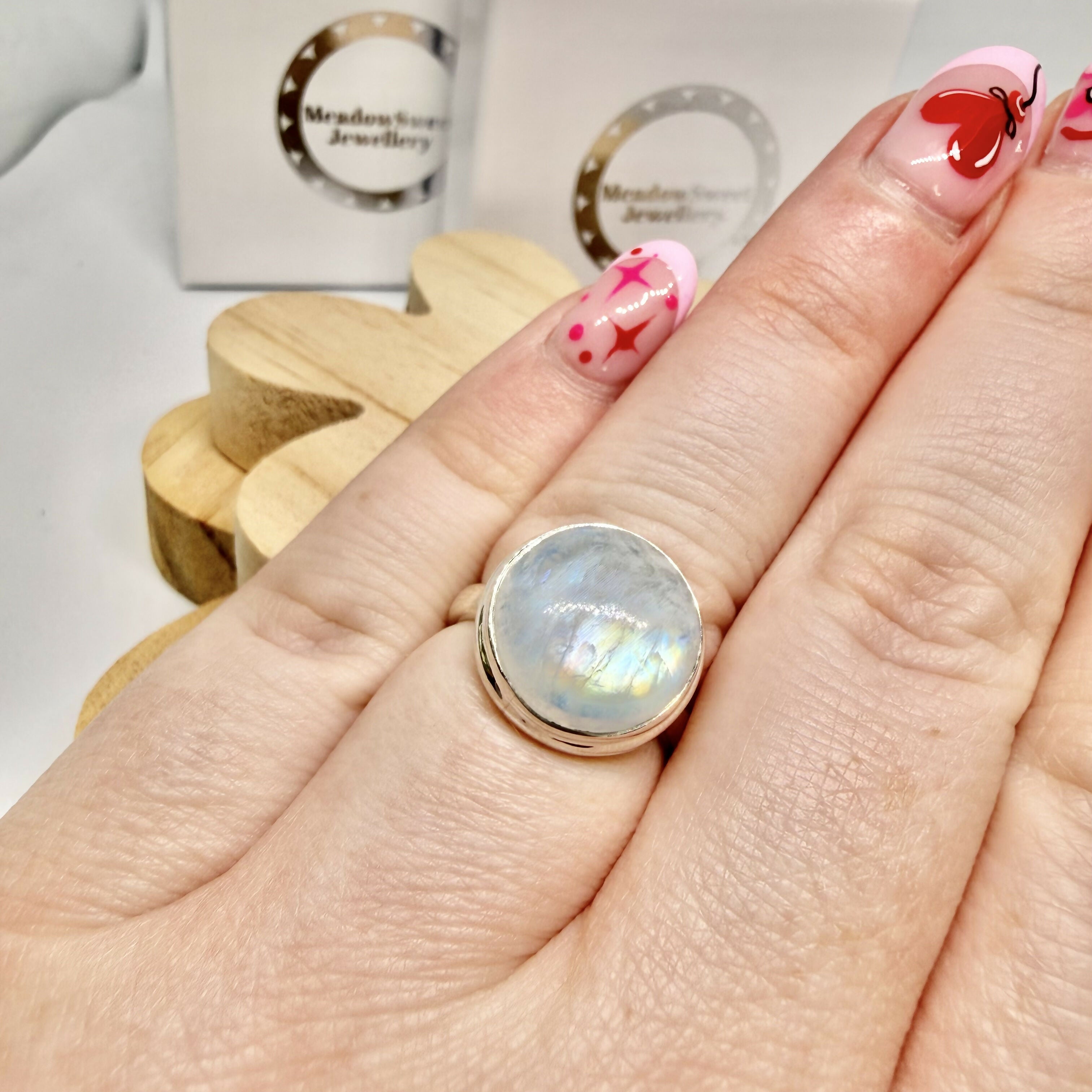 BLUE MOONSTONE ROUND RING SIZE N 1/2