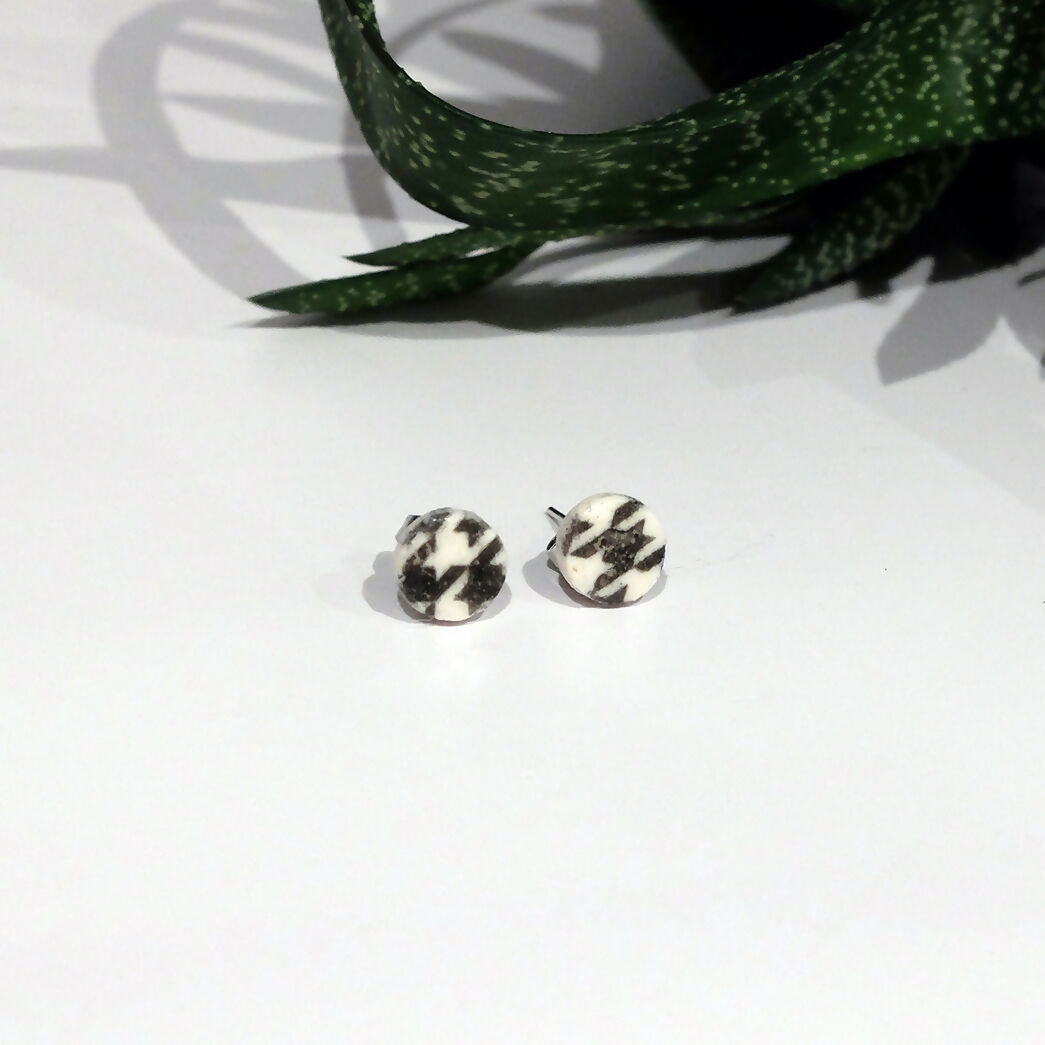 Houndstooth Stud Earrings - Handmade Polymer Clay - Polly Plant