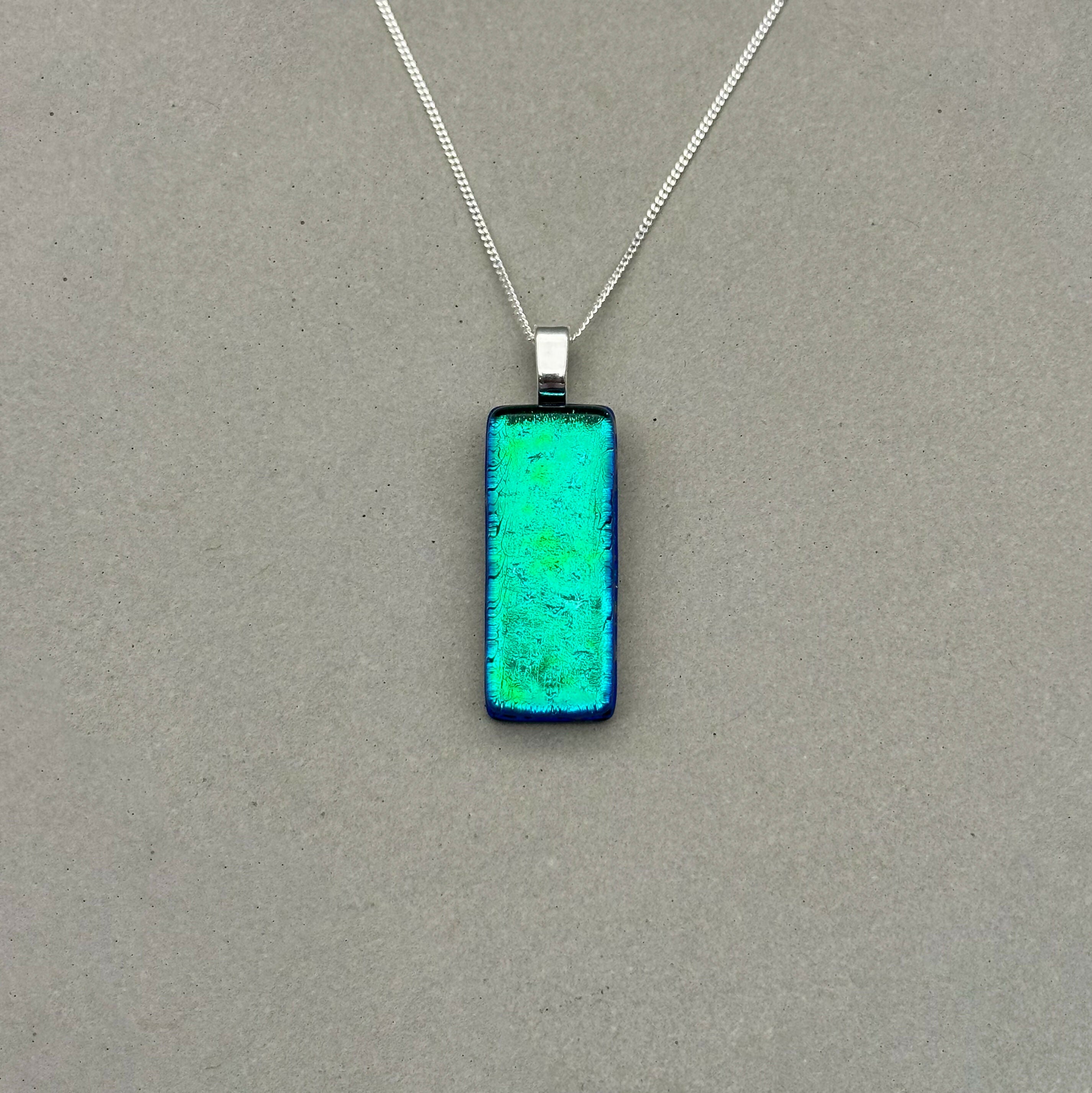 Emerald Green Dichroic Glass Necklace and Earrings Set - Sterling Silver, Handmade by Jade Tapson Glass