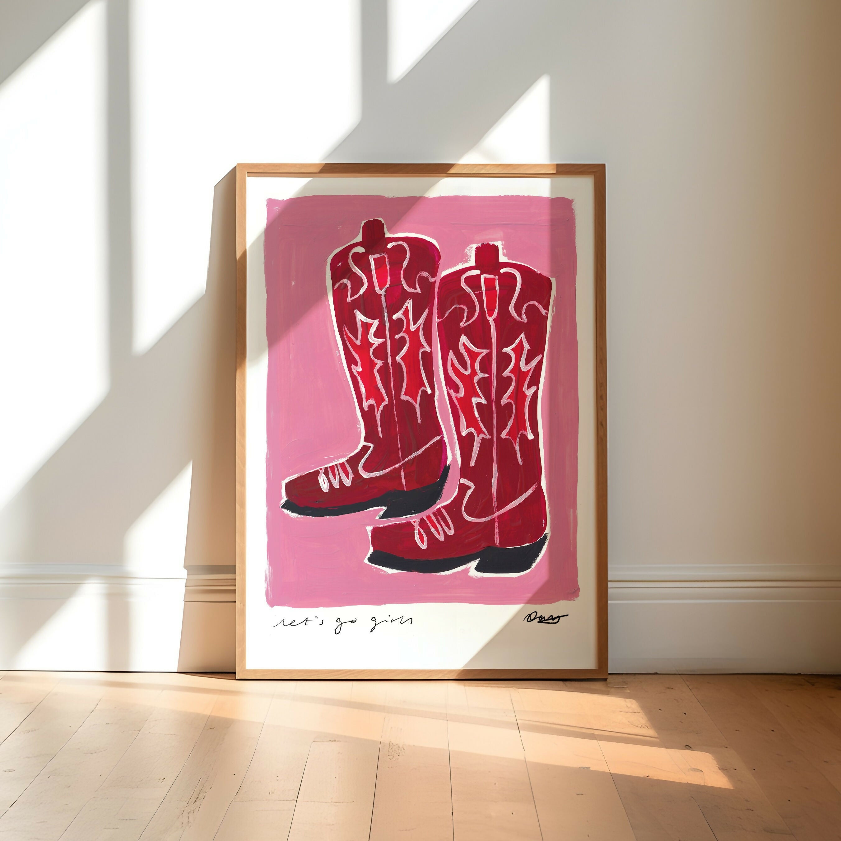 Let's Go Girls Cowboy Boots Pink Art Print