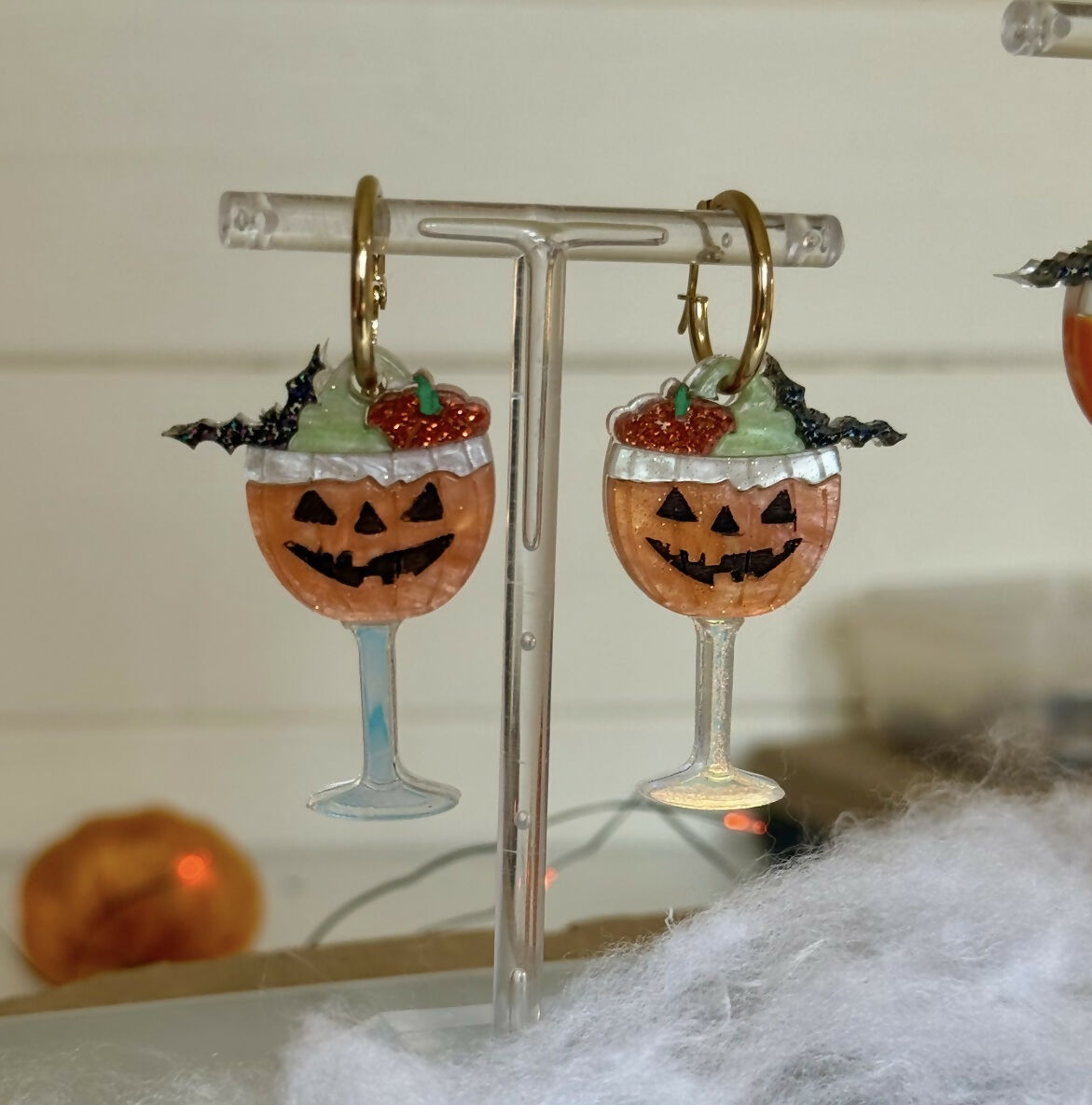 Creepy Halloween Pumpkin Cocktail Earrings