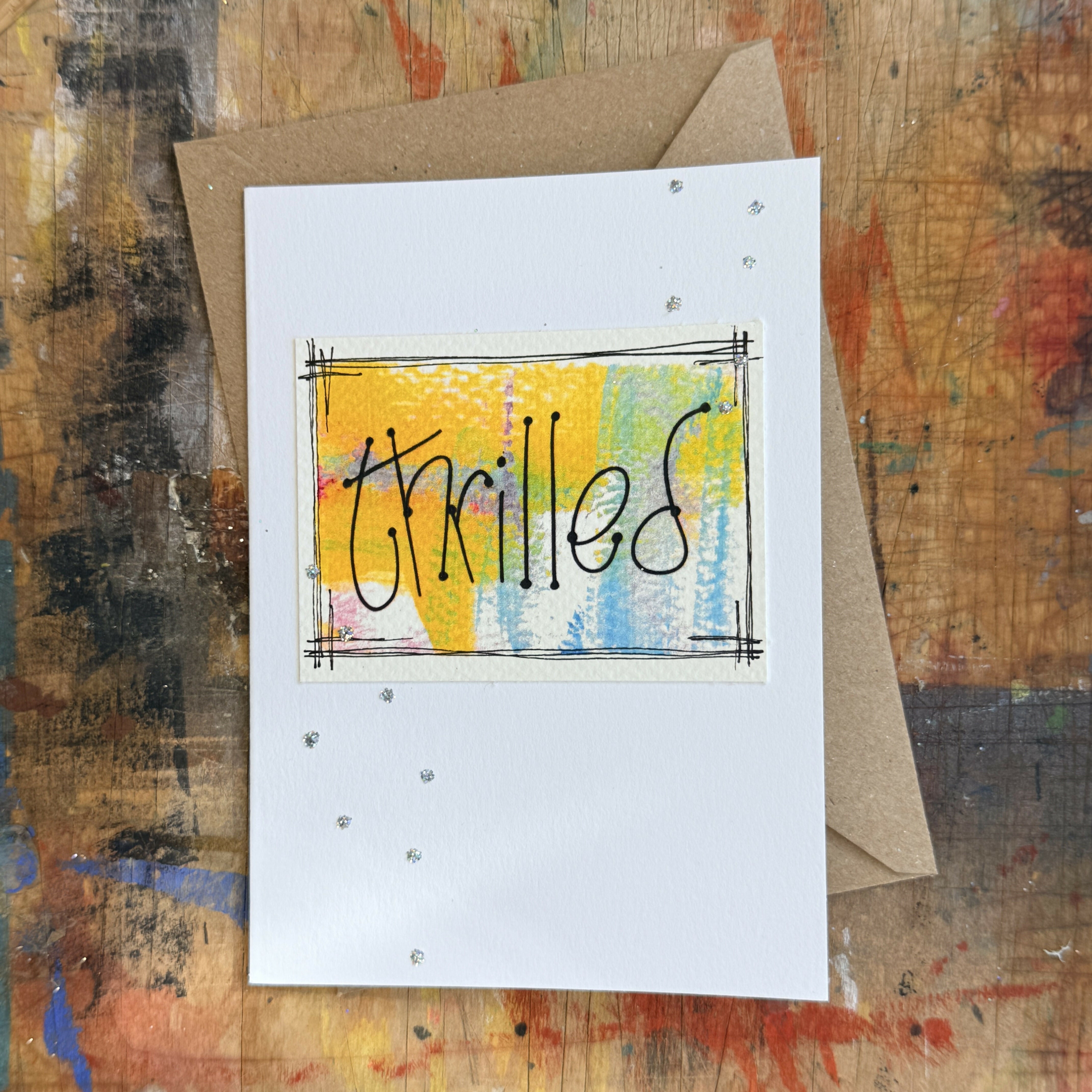 Abstract Thrilled Card in Blue