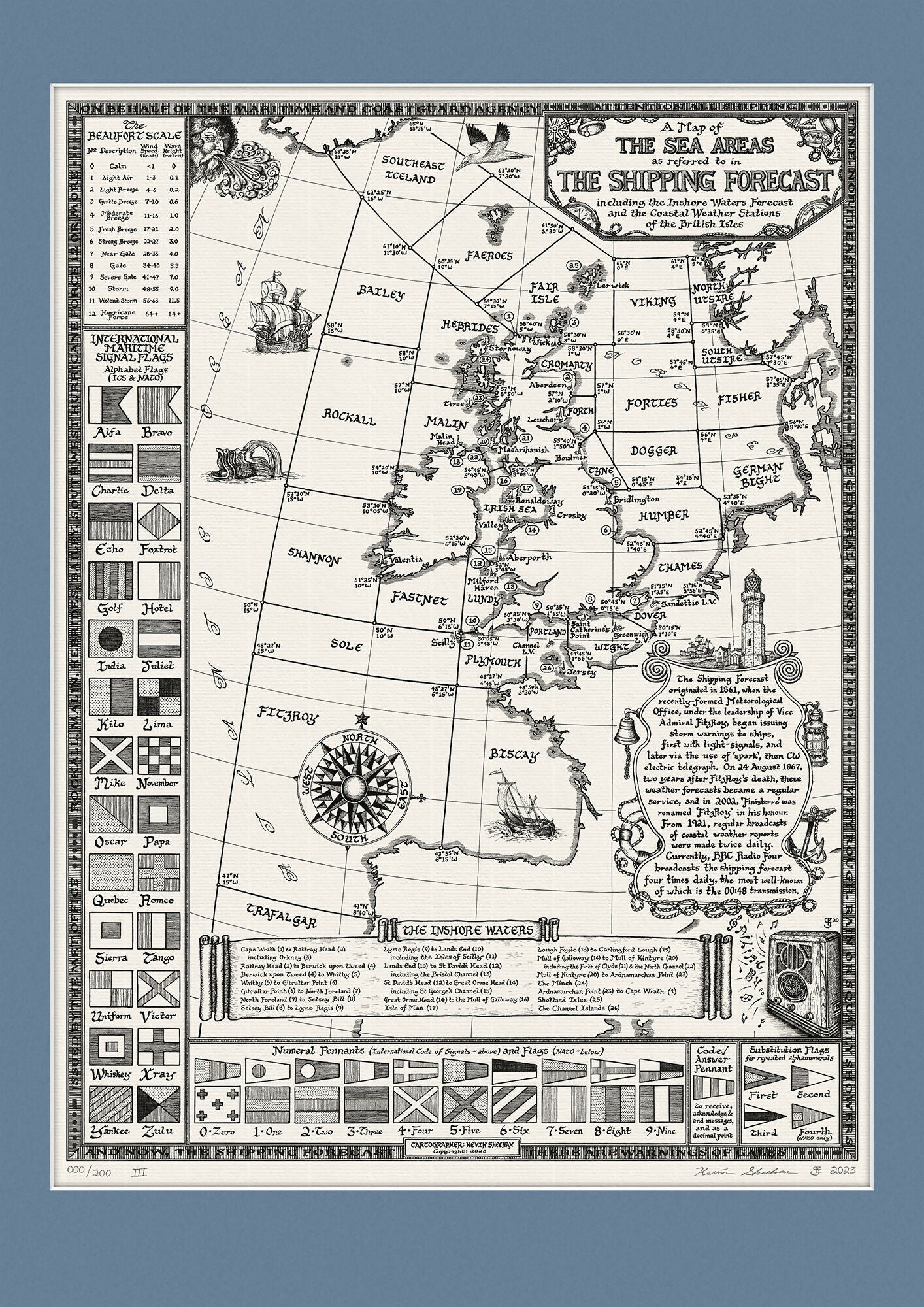 Shipping Forecast Map Hand Drawn Art Print