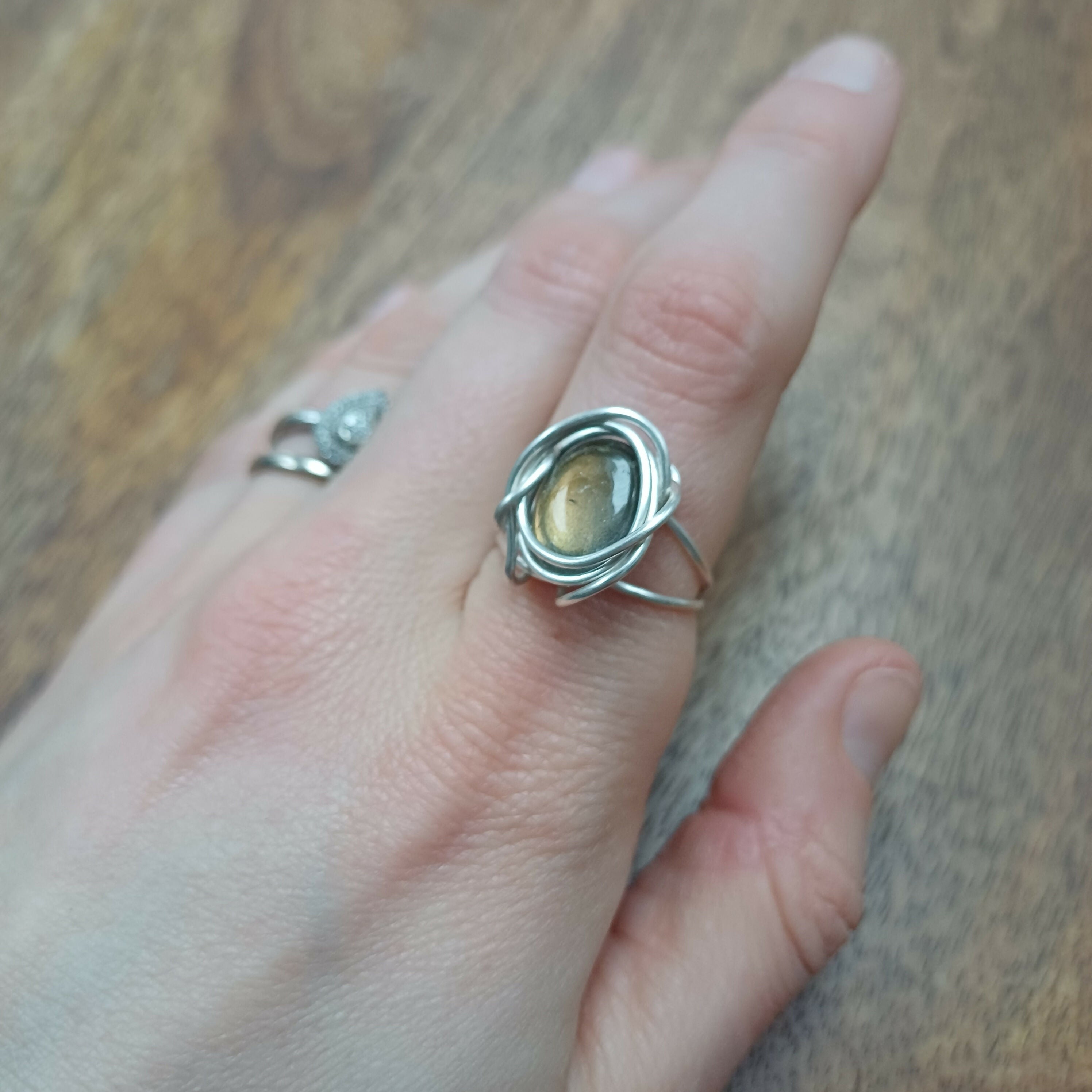 Labradorite Wire Wrapped Adjustable Ring