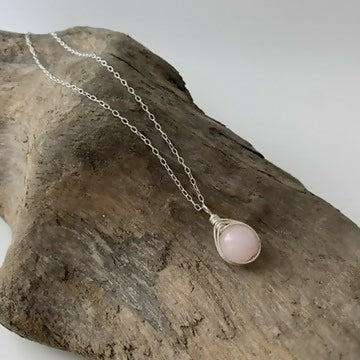 Rose Quartz Drop Necklace, Sterling Silver