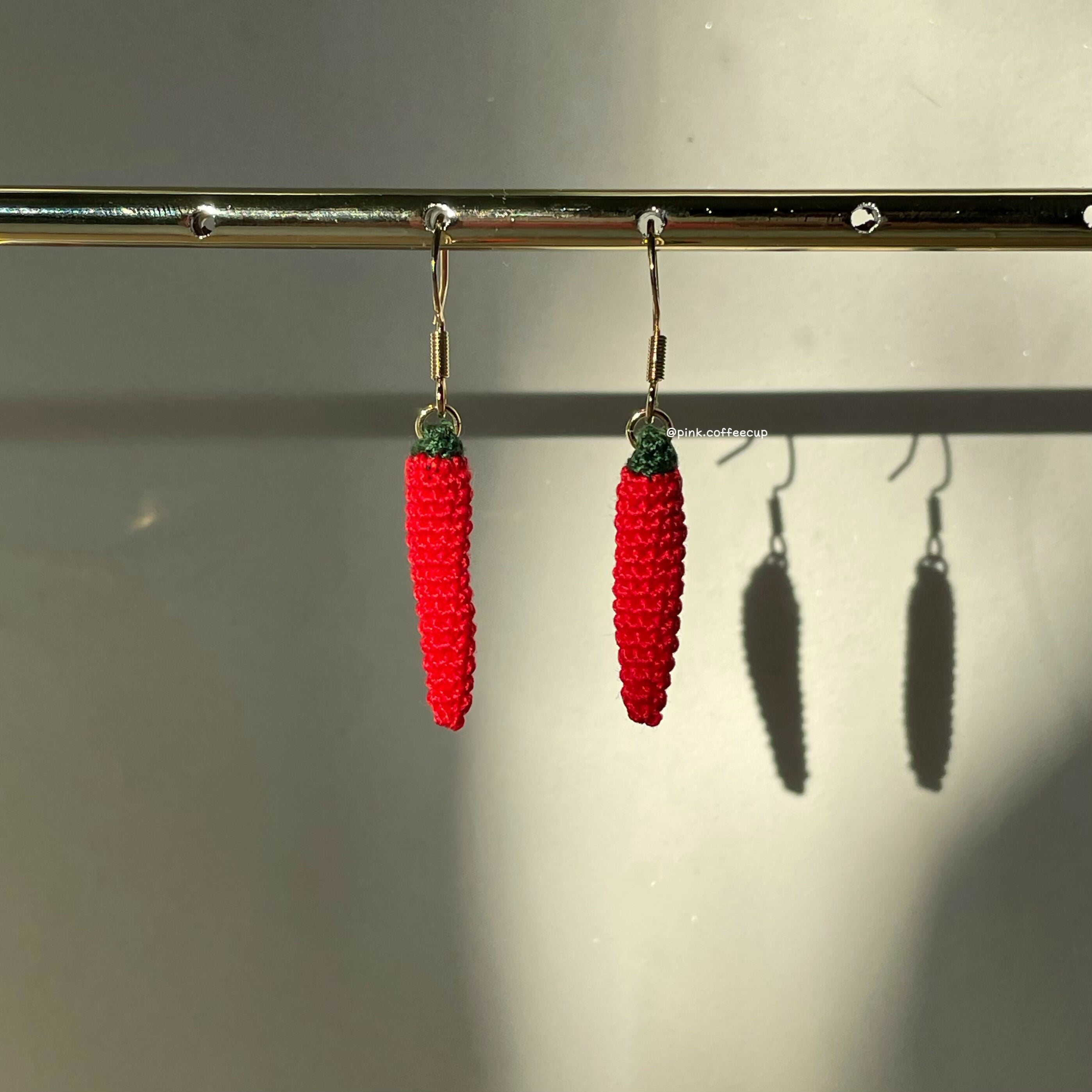 Micro Crochet Red Chili Pepper Drop and Dangle Earrings