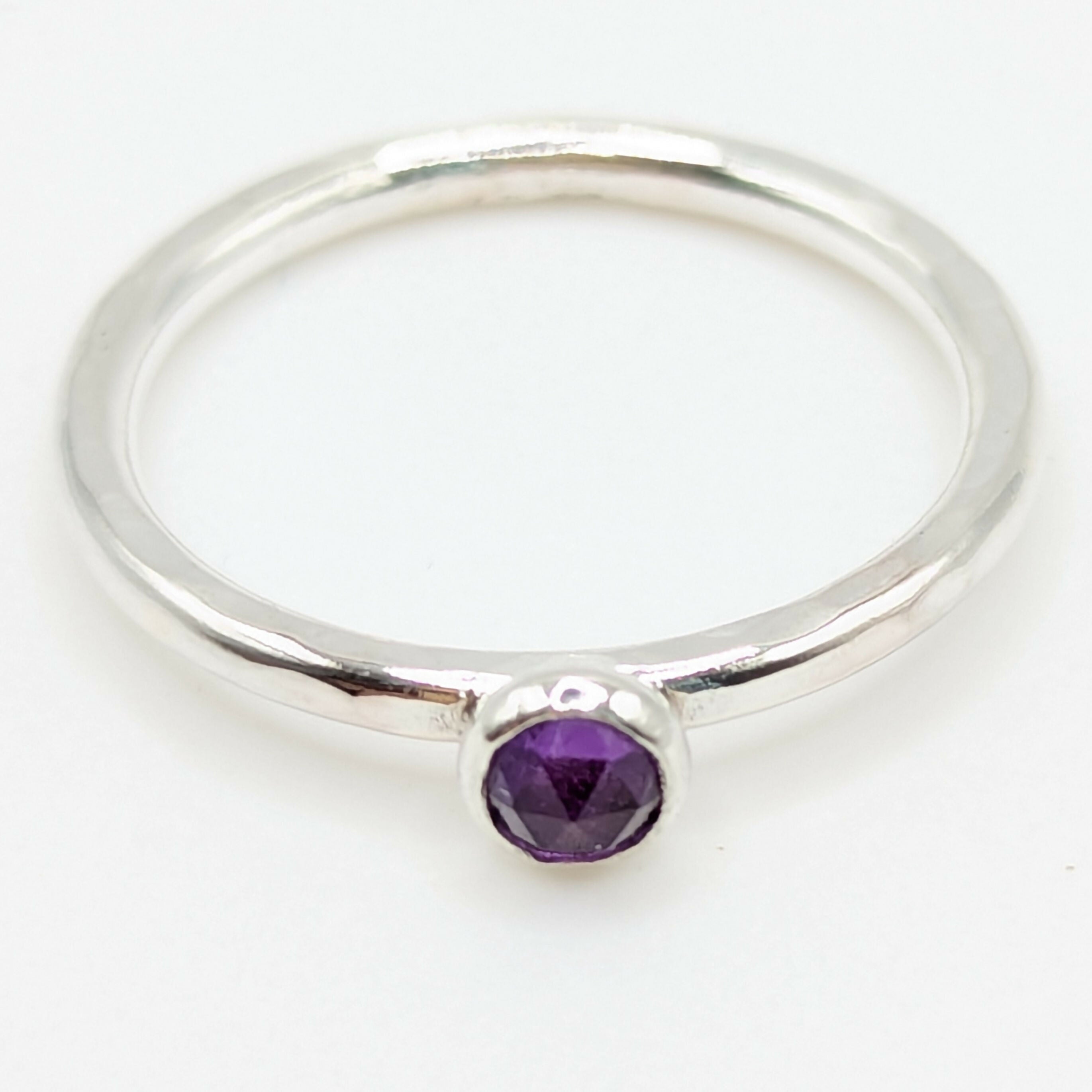 Sterling Silver Hammered Gemstone Stacking Ring - Handmade