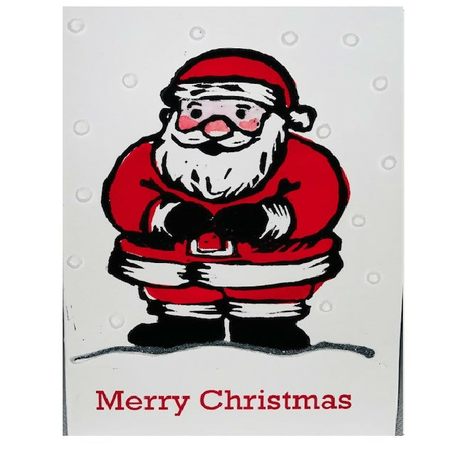 Handprinted Santa Christmas Card