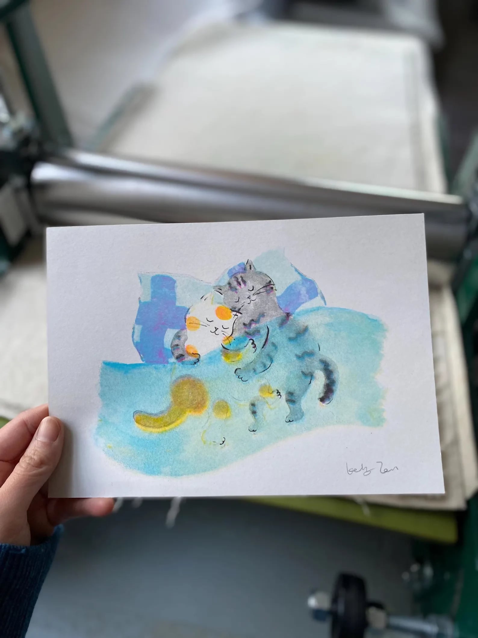 Sleeping Together Cat Riso Print