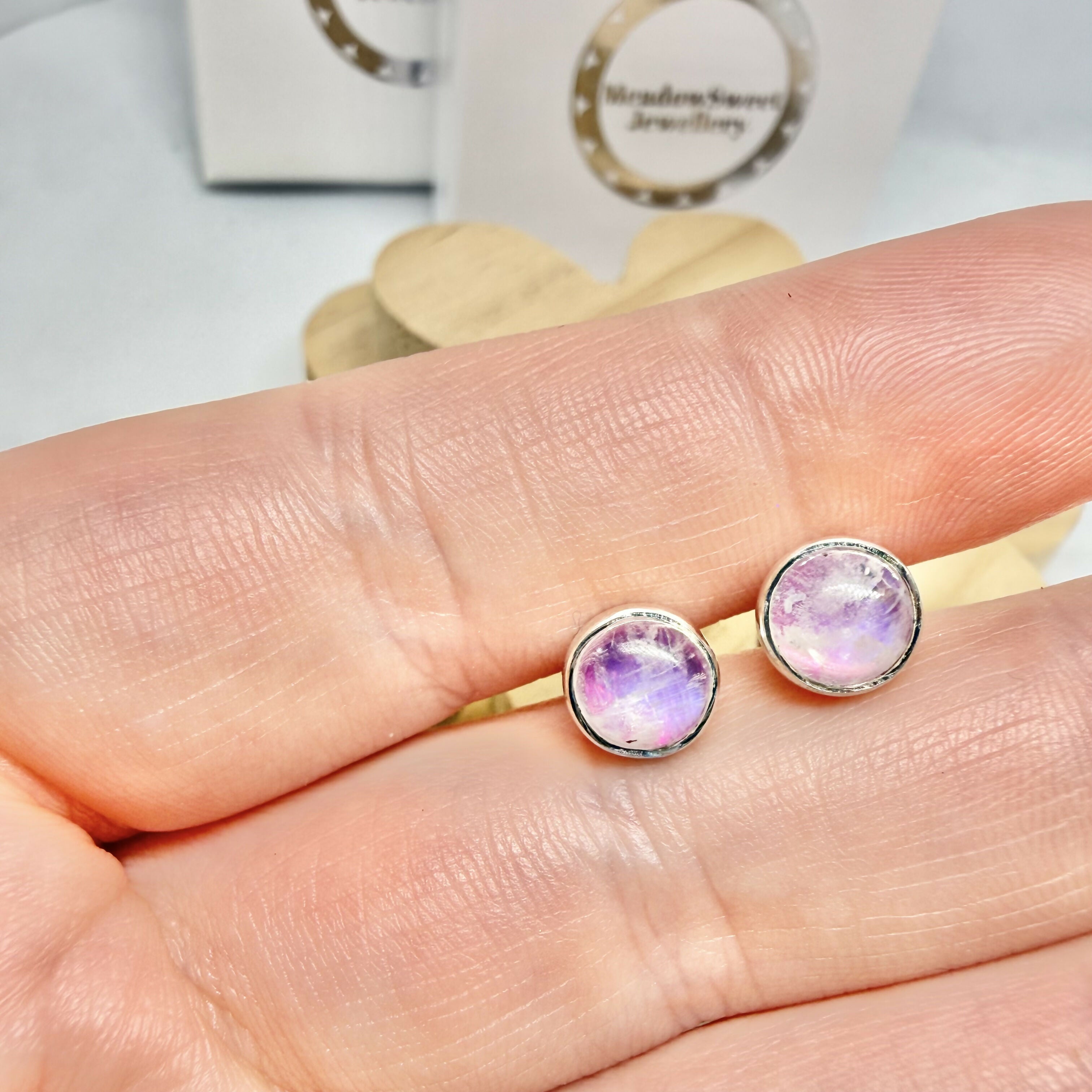 PINK MOONSTONE STUD EARRINGS