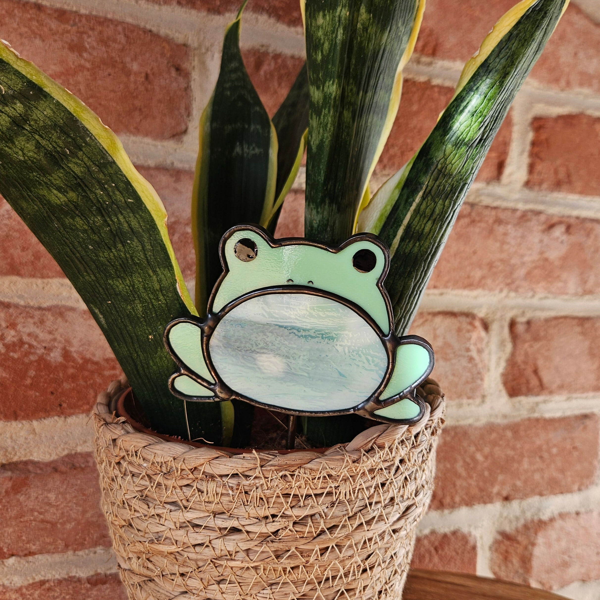 Grumpy Frog Stained Glass Plantstake