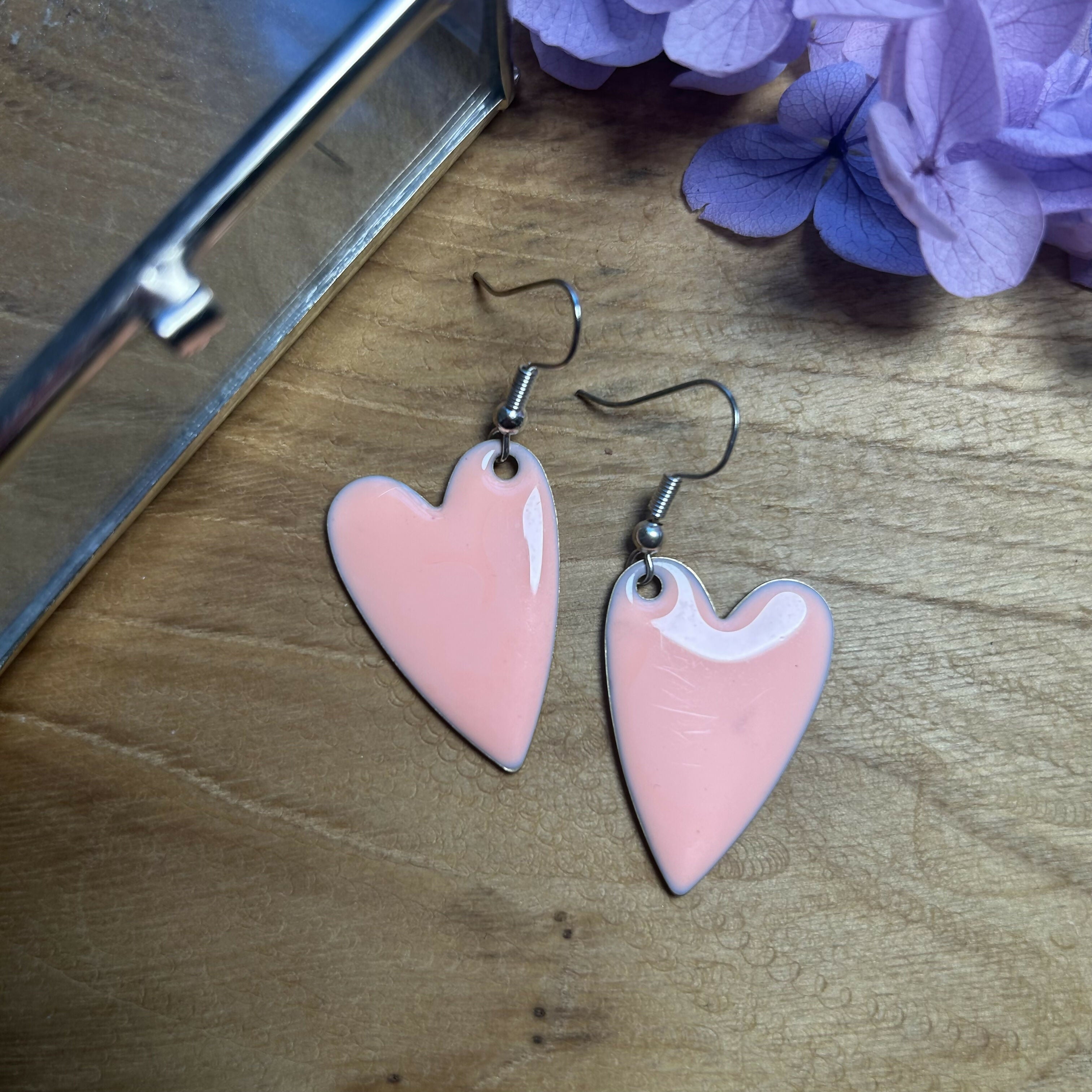 Lovely Peach Enamel Heart Earrings