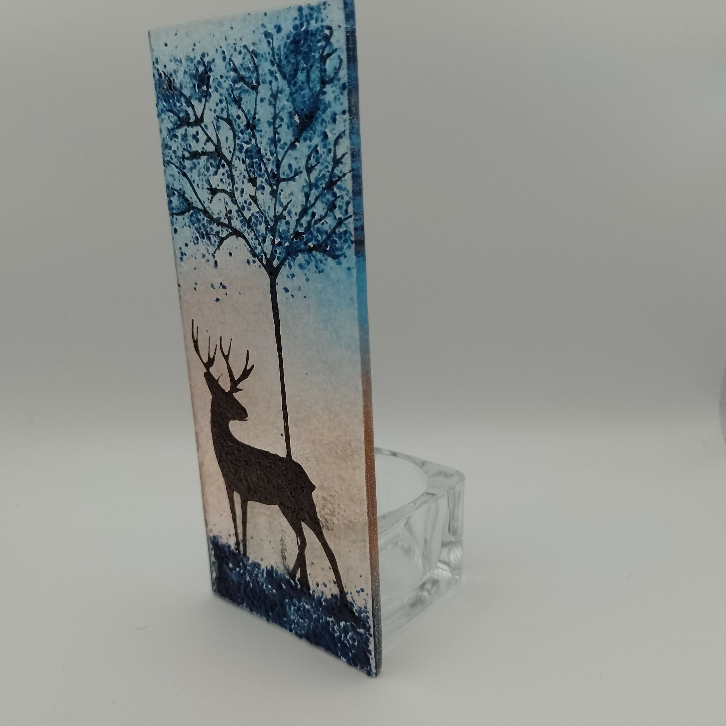 Fused Glass Silhouette Stag Tealight