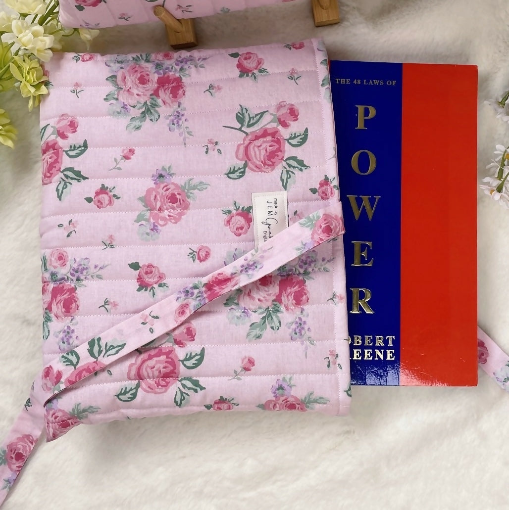 Handmade Book Sleeve with ribbon Closure Pink Vintage Roses
