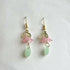 Hanging Pink Flower Green Teardrop Earrings In Gold