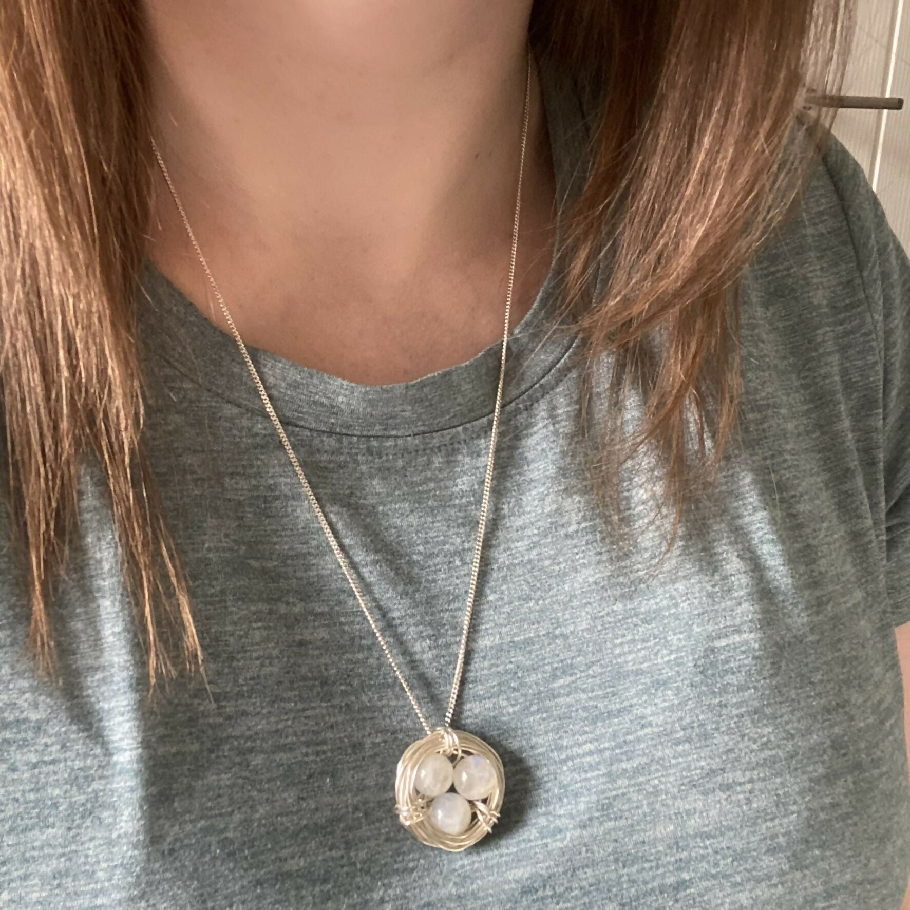 Moonstone Nest Necklace, Sterling Silver