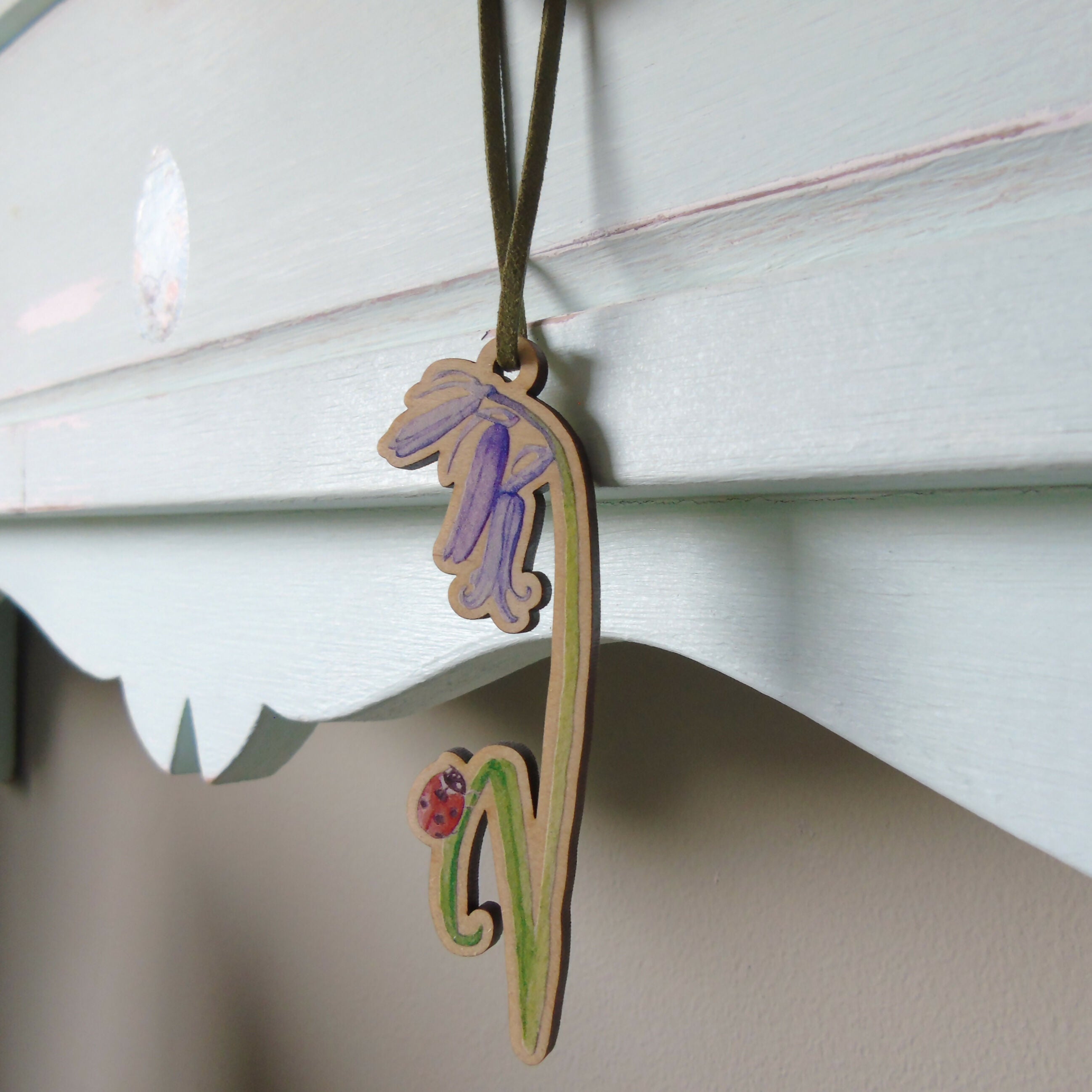 Bluebell and Ladybird Hanging Wooden Decoration