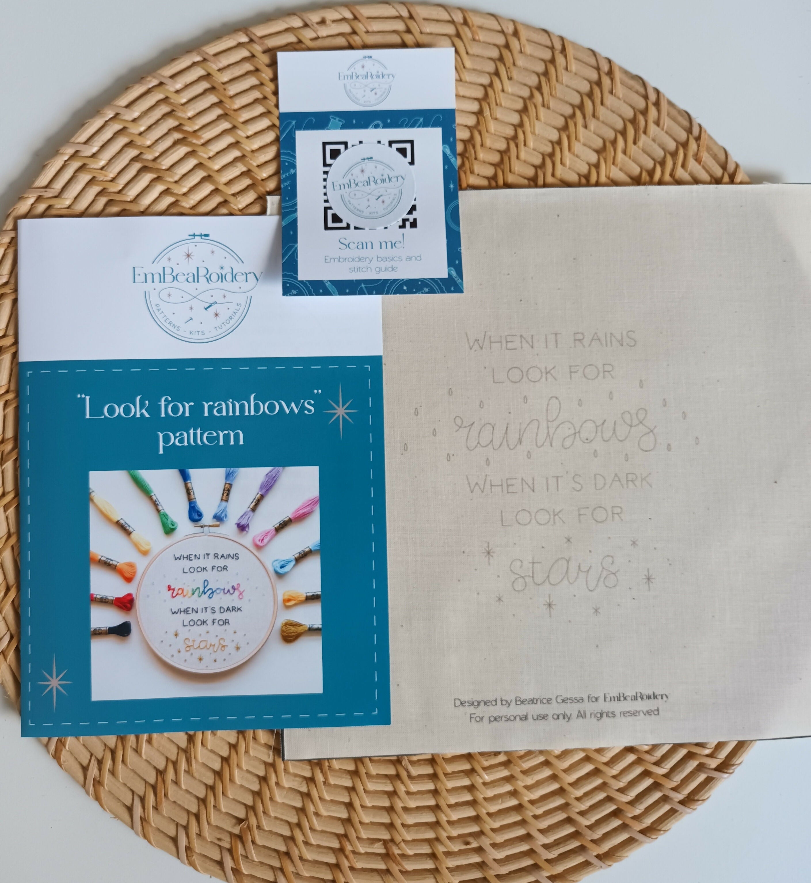 Preprinted Embroidery Pattern For Beginners - Look For Rainbows