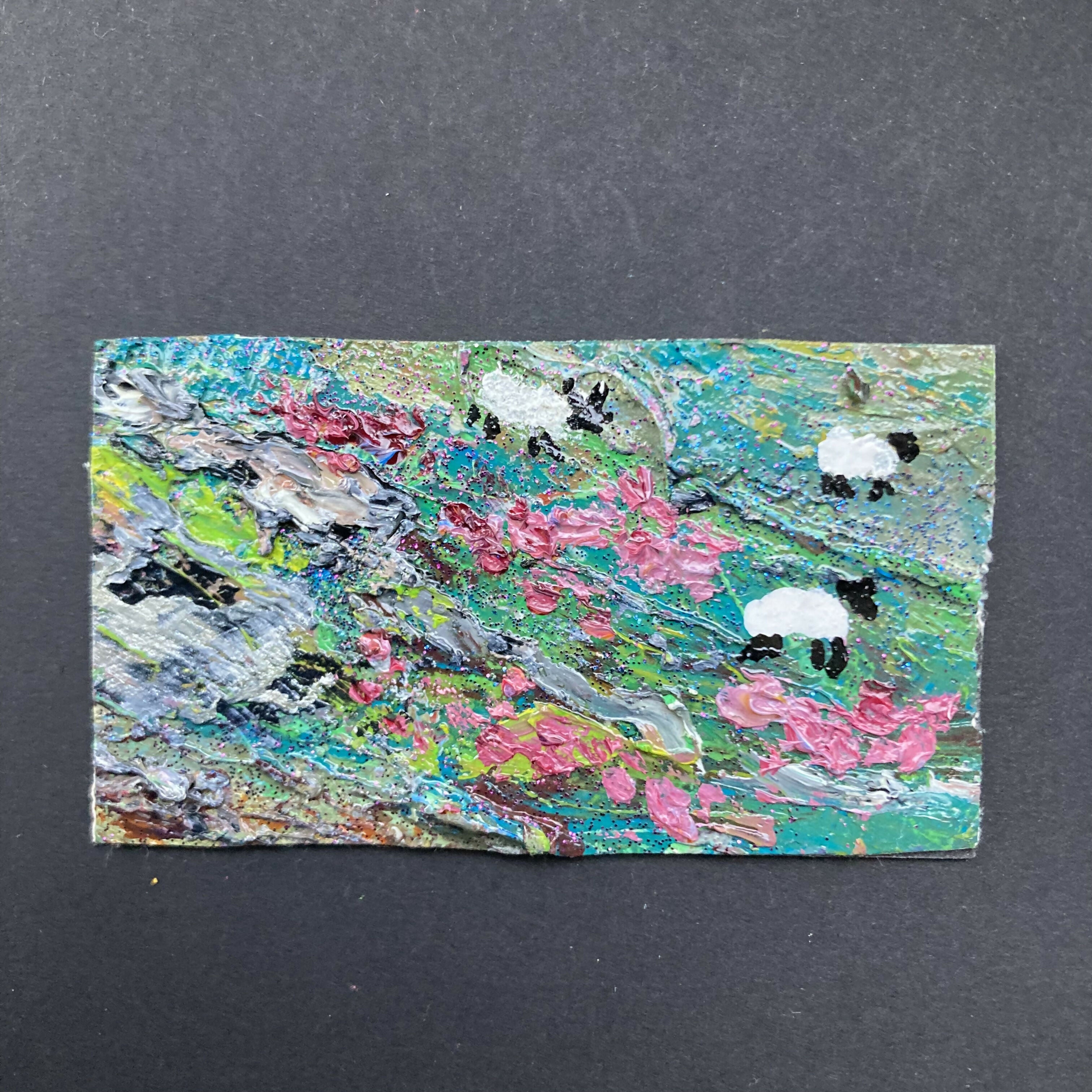 3 Sheep In Heather Mini Canvas Original Oil Painting Fridge Magnet