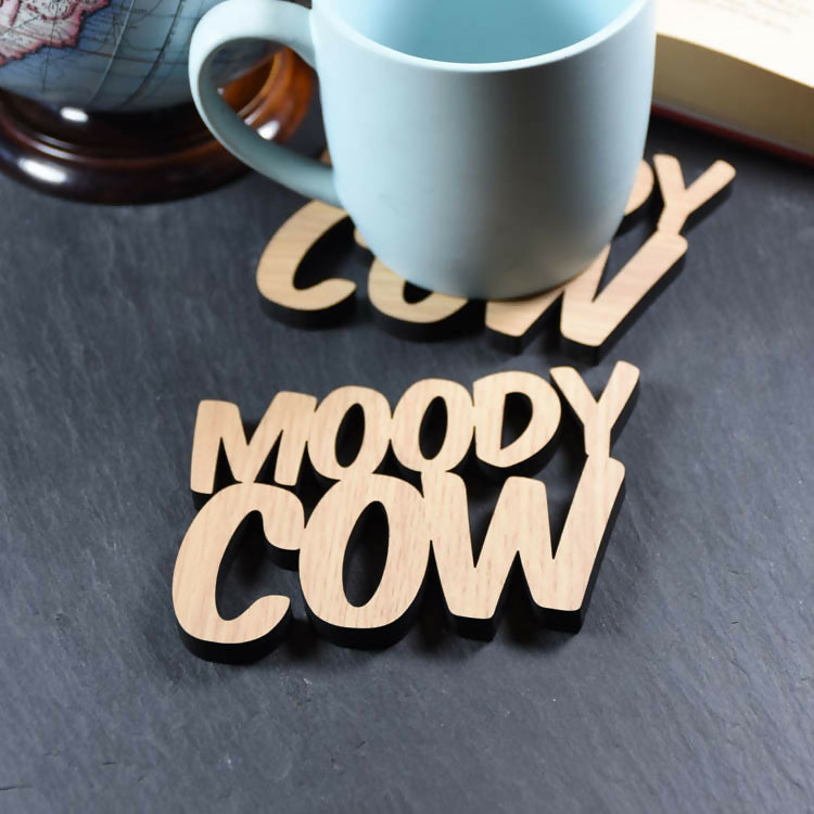 Moody Cow Laser Cut Wooden Coaster