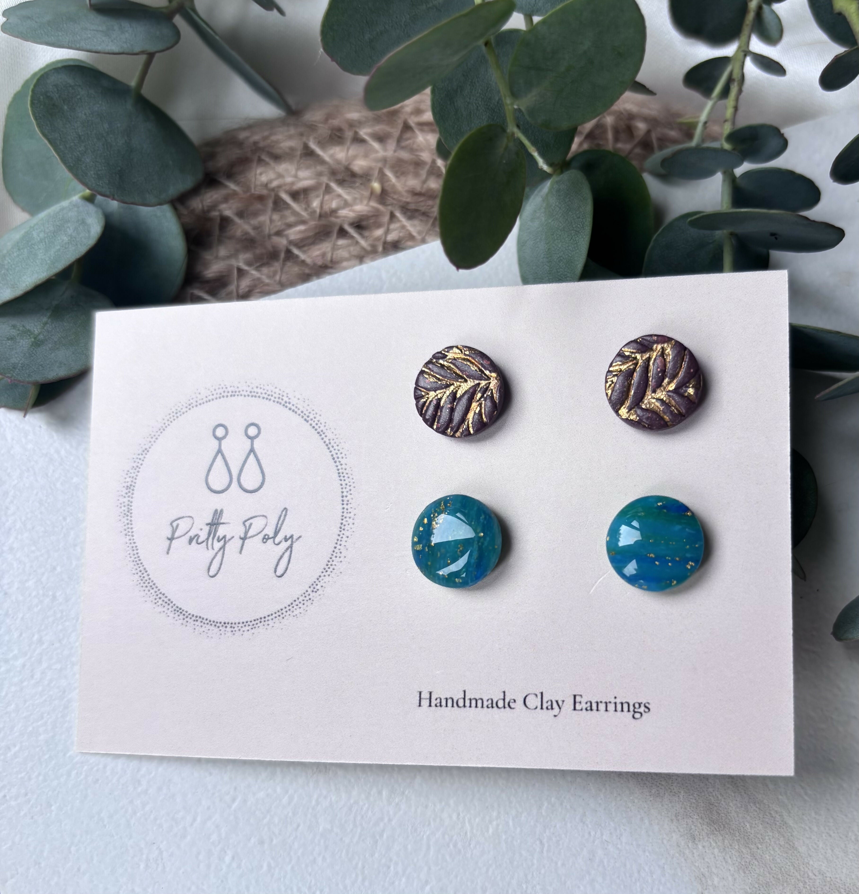 Clay Stud Pack - Burgundy Gold Leaf and Deep Blue & Gold
