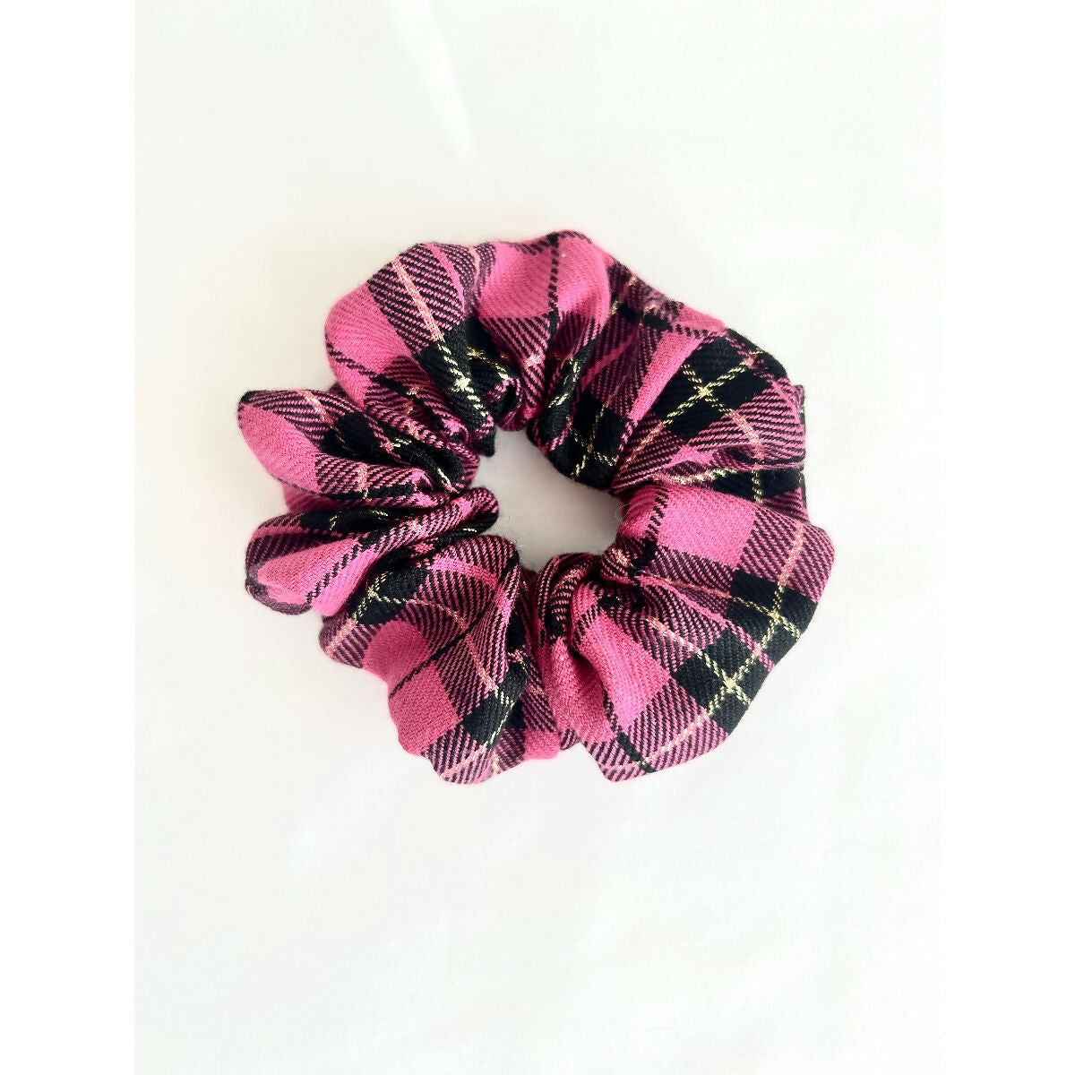 Dark Pink Tartan Hair Scrunchie