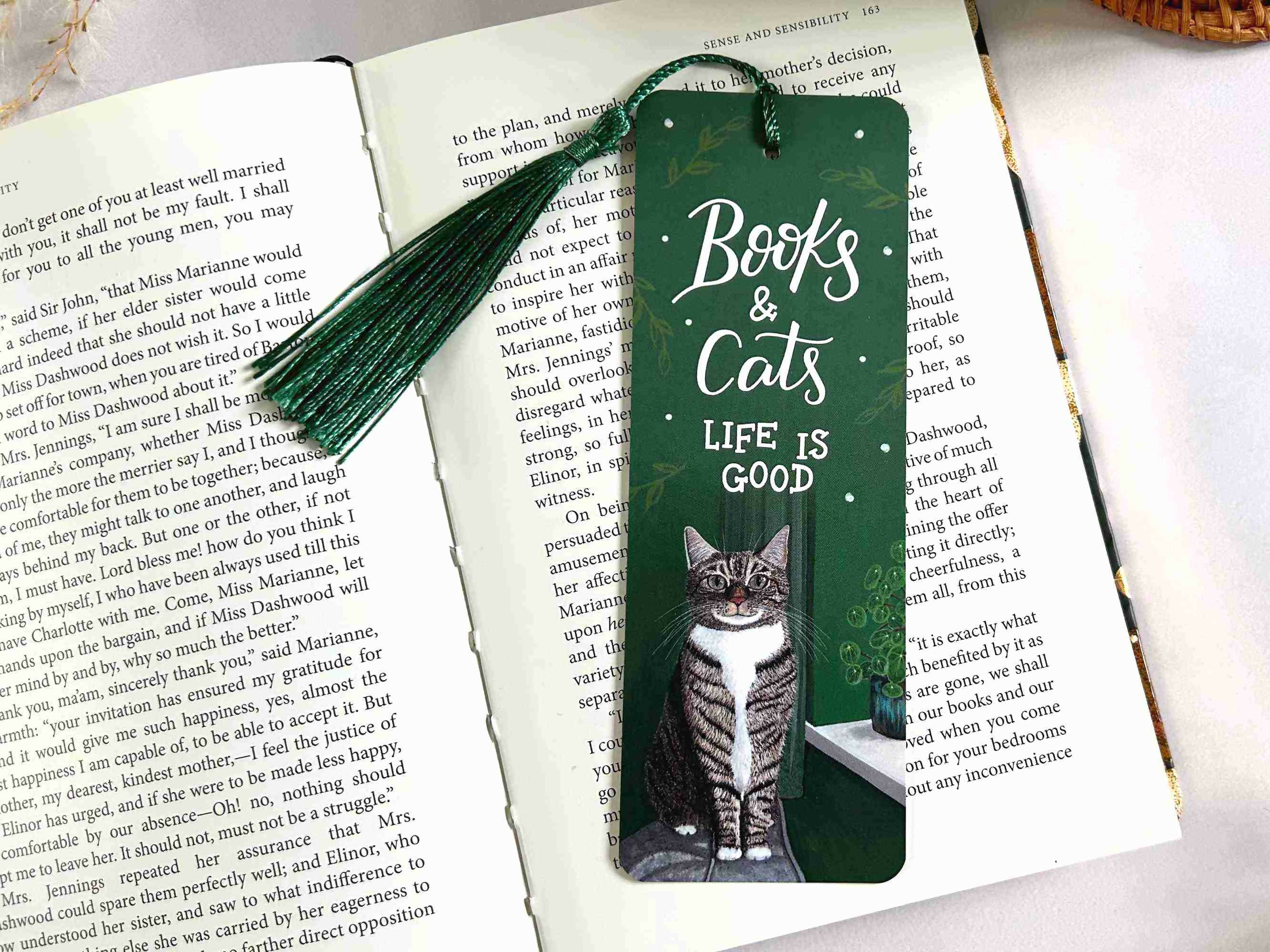 Tabby Cat Bookmark Green