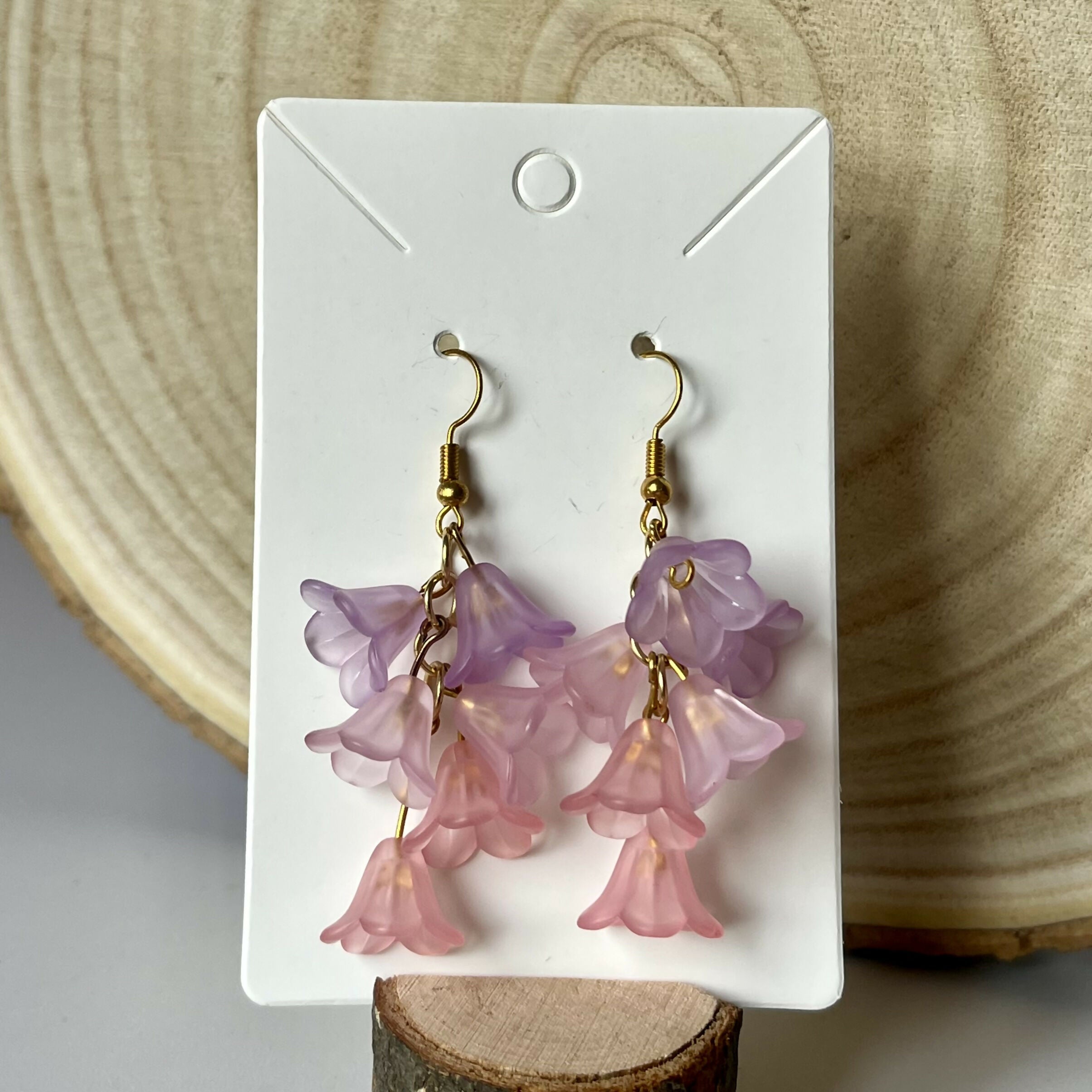 Cascading Purple To Pink Gradient Flower Earrings In Gold
