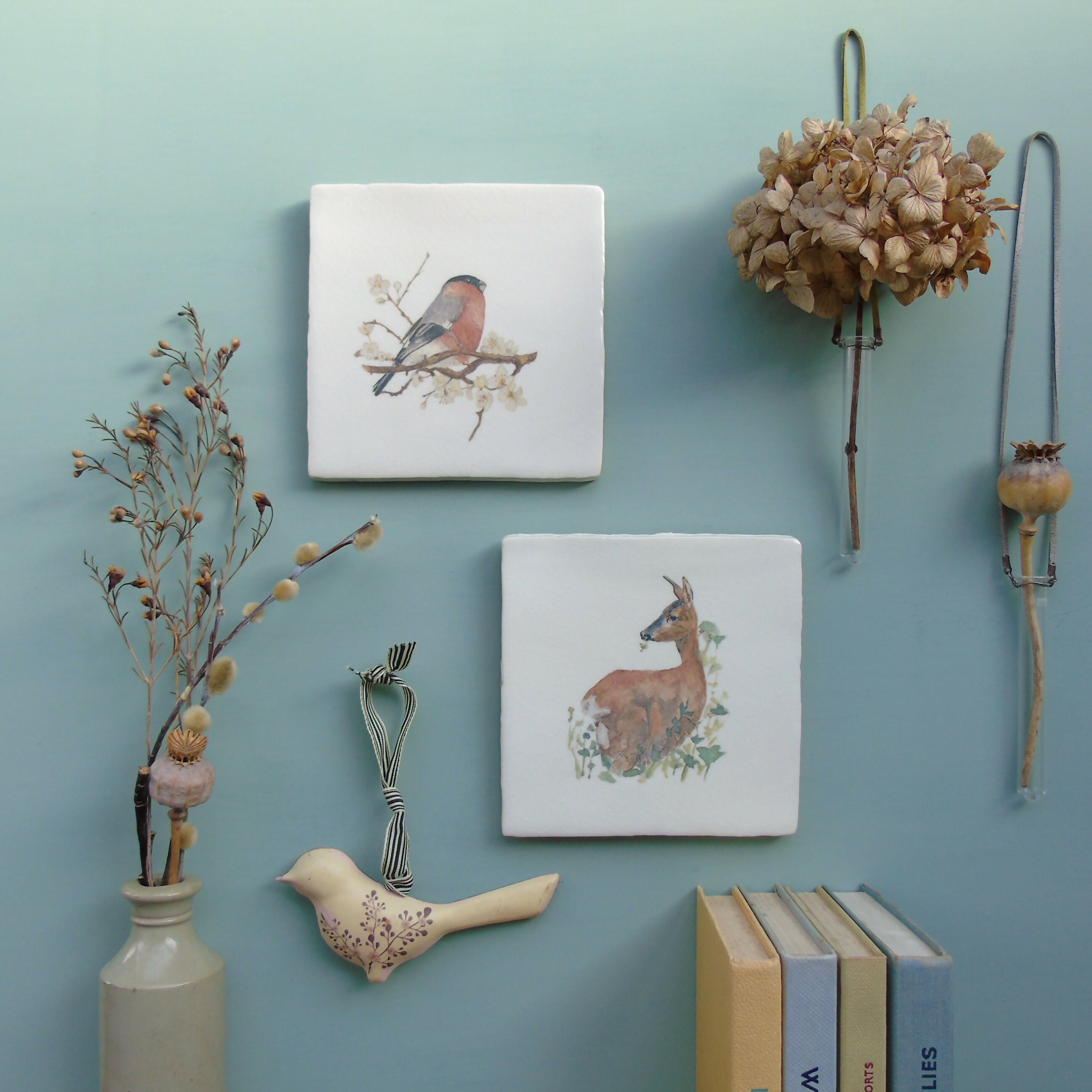 Bullfinch and Blossom Ceramic Tile Wall Art