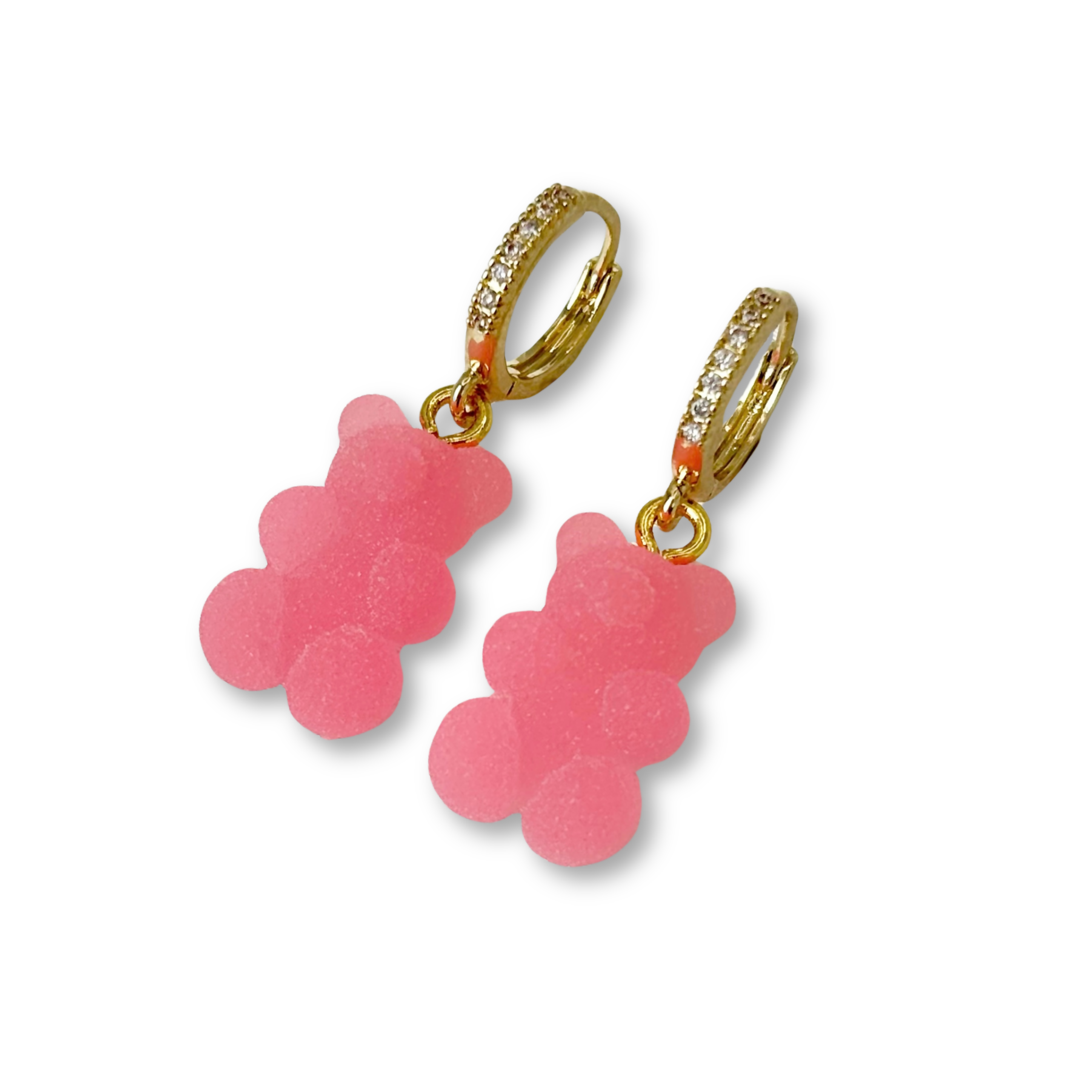 Sugar Coated Gummy Bear Hoop Drop Earrings in Candy-Floss Pink