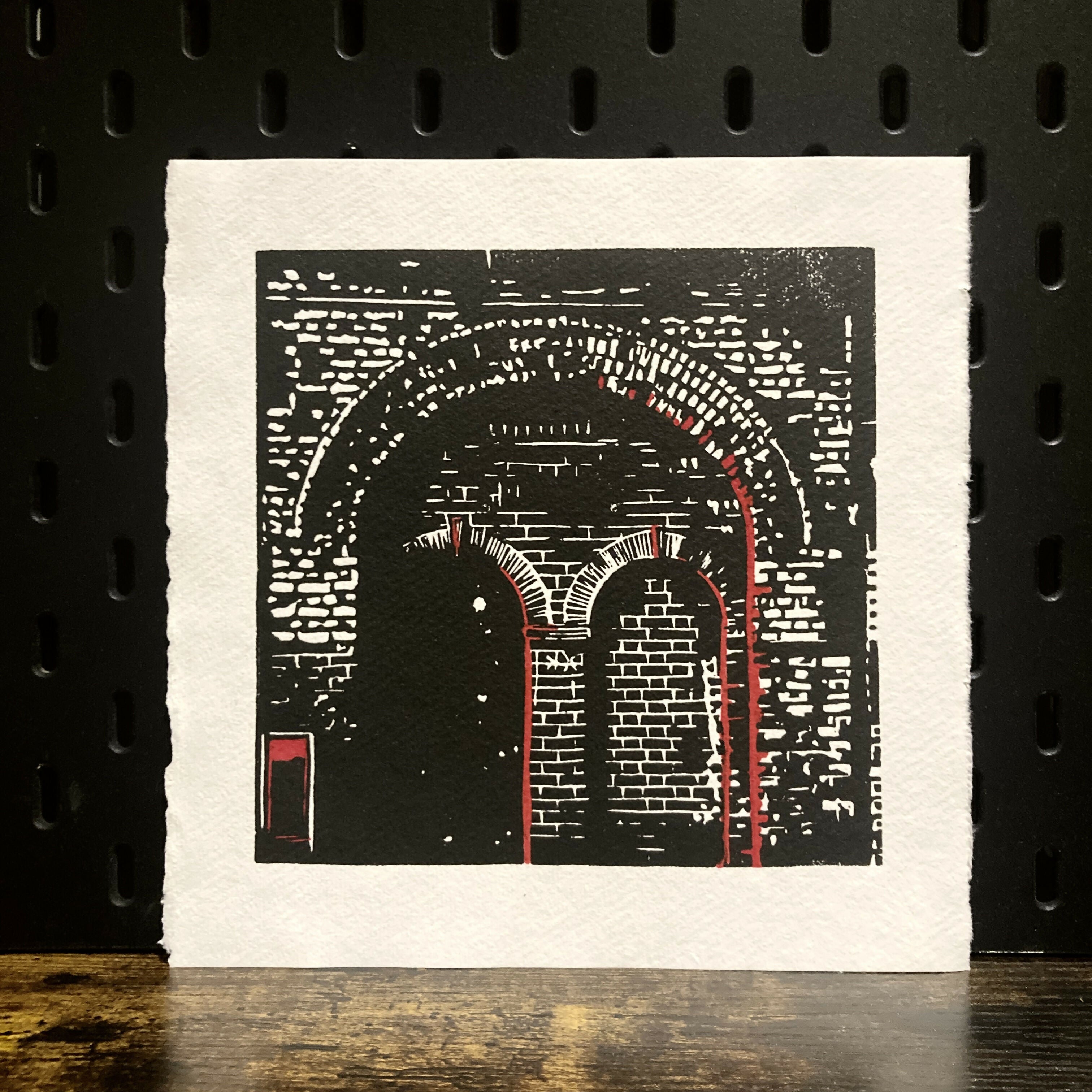 Archway - Square Hand Carved Lino Print On Khadi Paper
